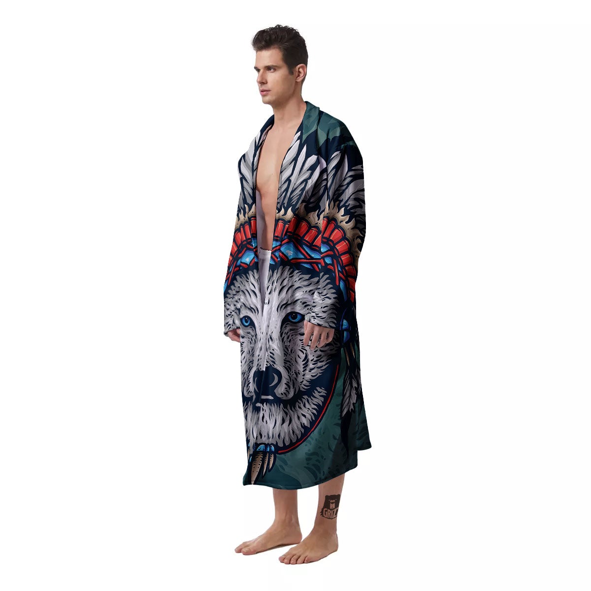 Spirit Animal Native American Wolf Print Men's Robe-grizzshop