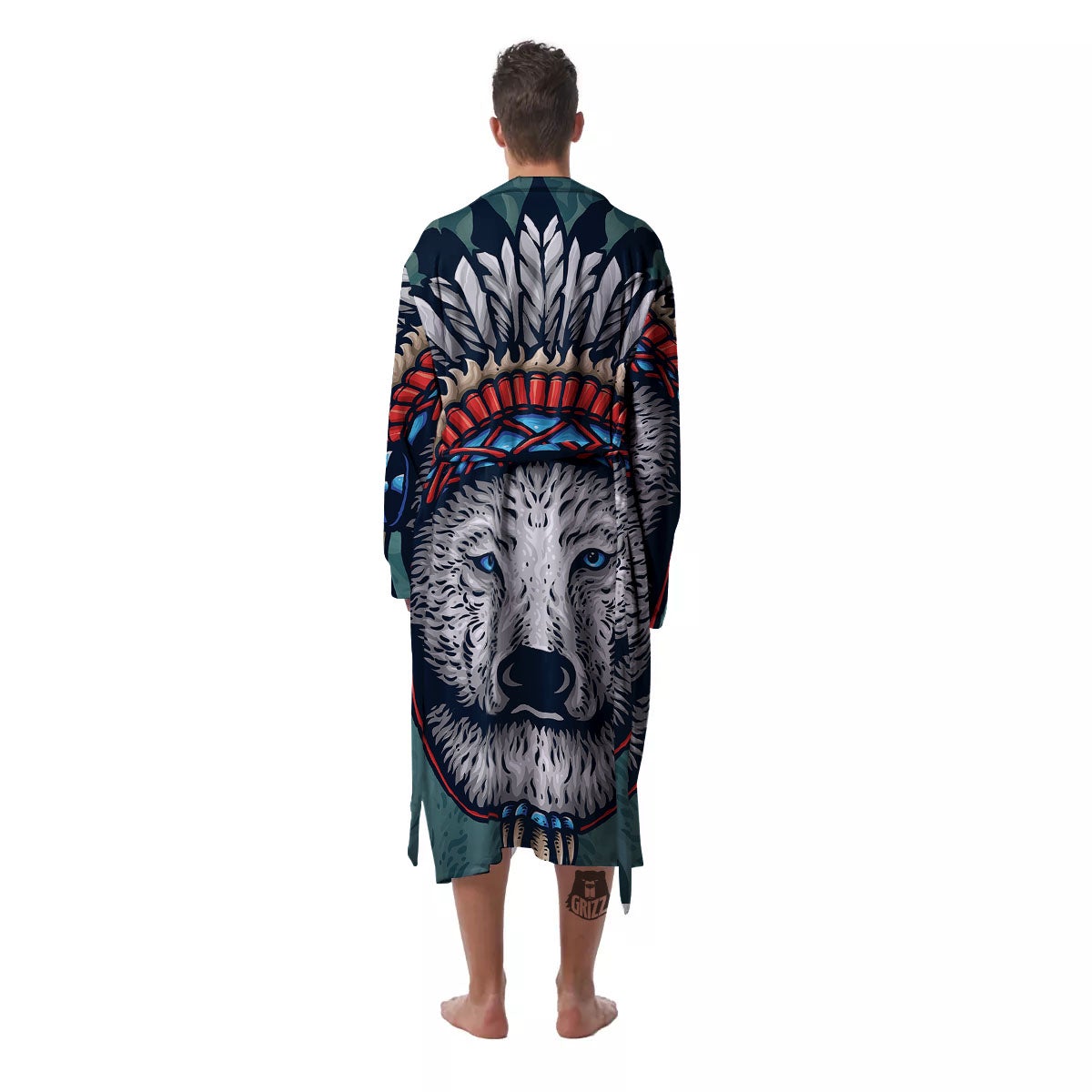 Spirit Animal Native American Wolf Print Men's Robe-grizzshop