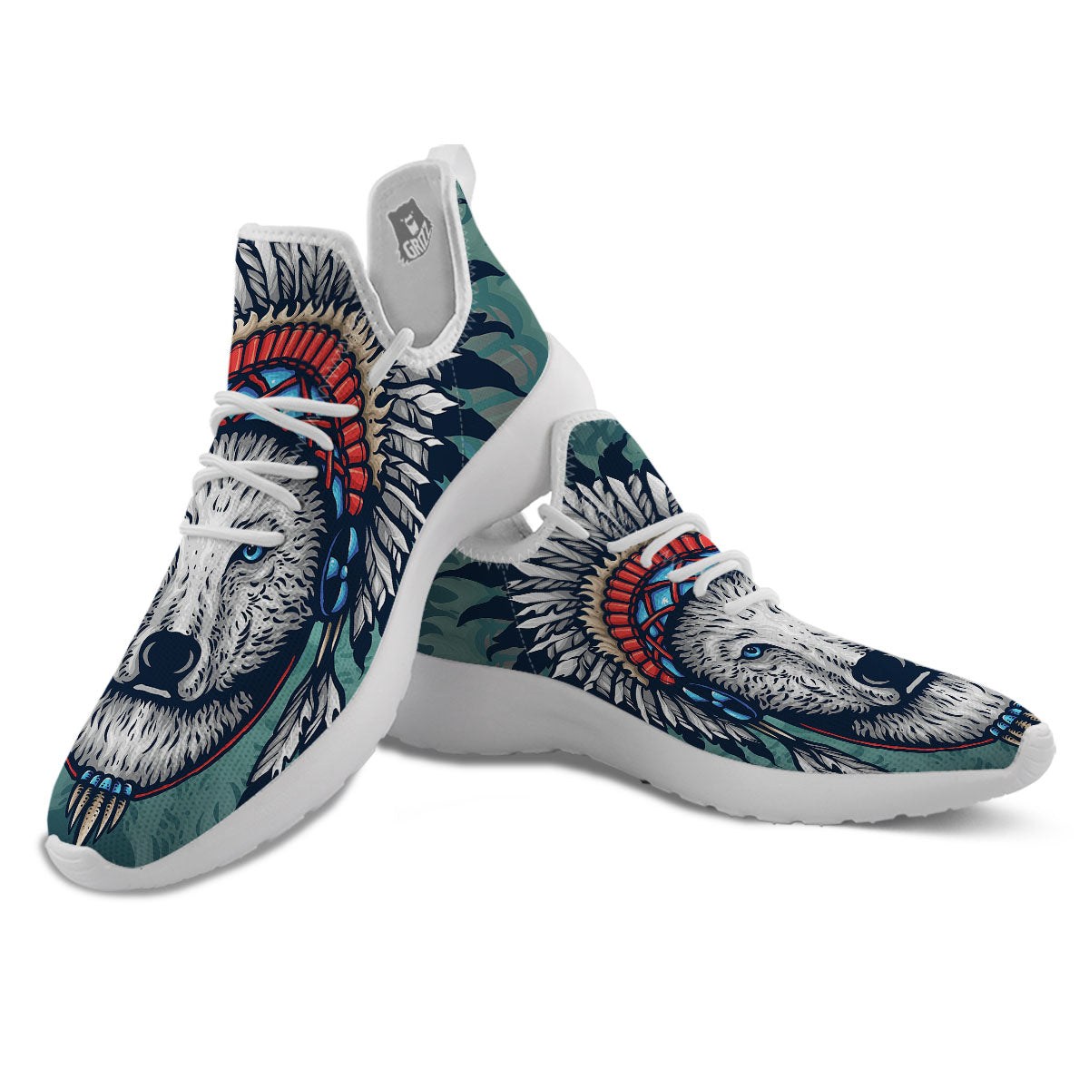 Spirit Animal Native American Wolf Print White Athletic Shoes-grizzshop