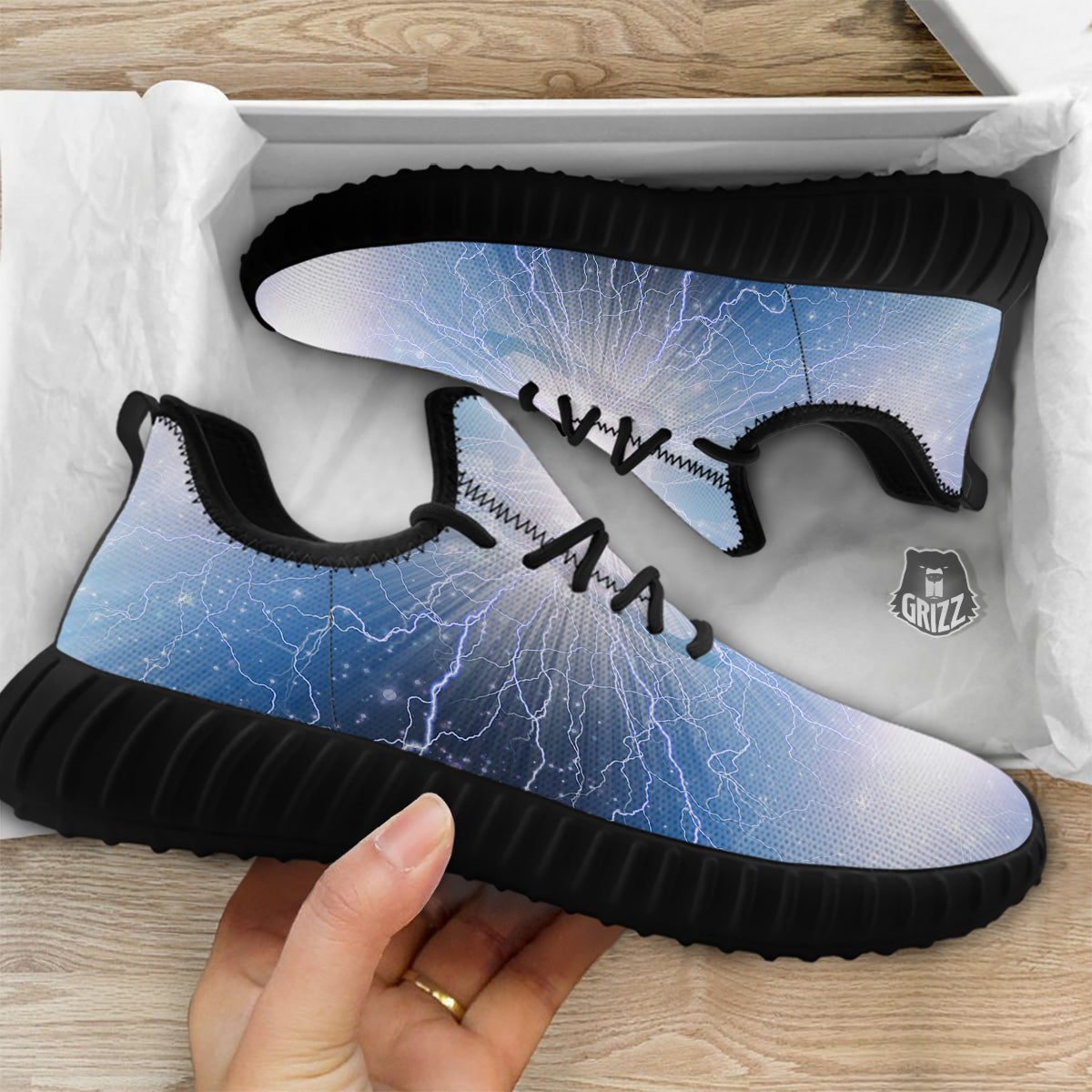 Spirit Blue Abstract Print Black Walking Shoes-grizzshop