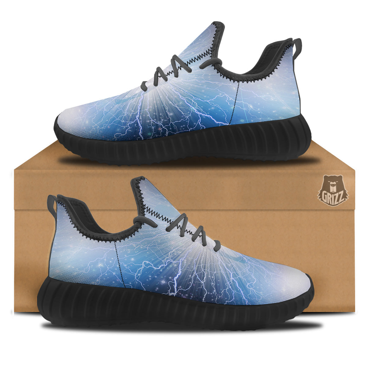 Spirit Blue Abstract Print Black Walking Shoes-grizzshop