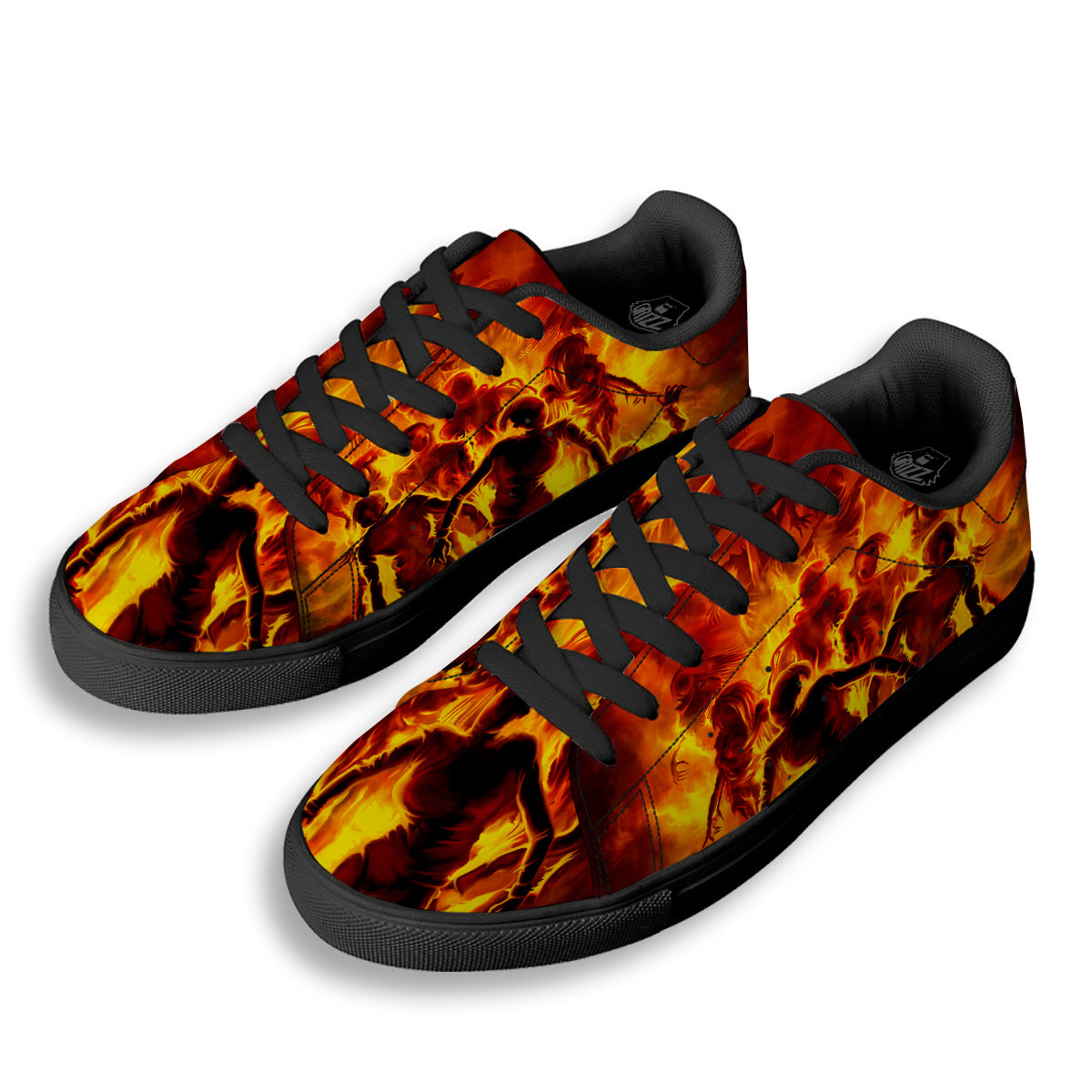 Spirit In Fire Hell Print Black Low Top Sneakers-grizzshop