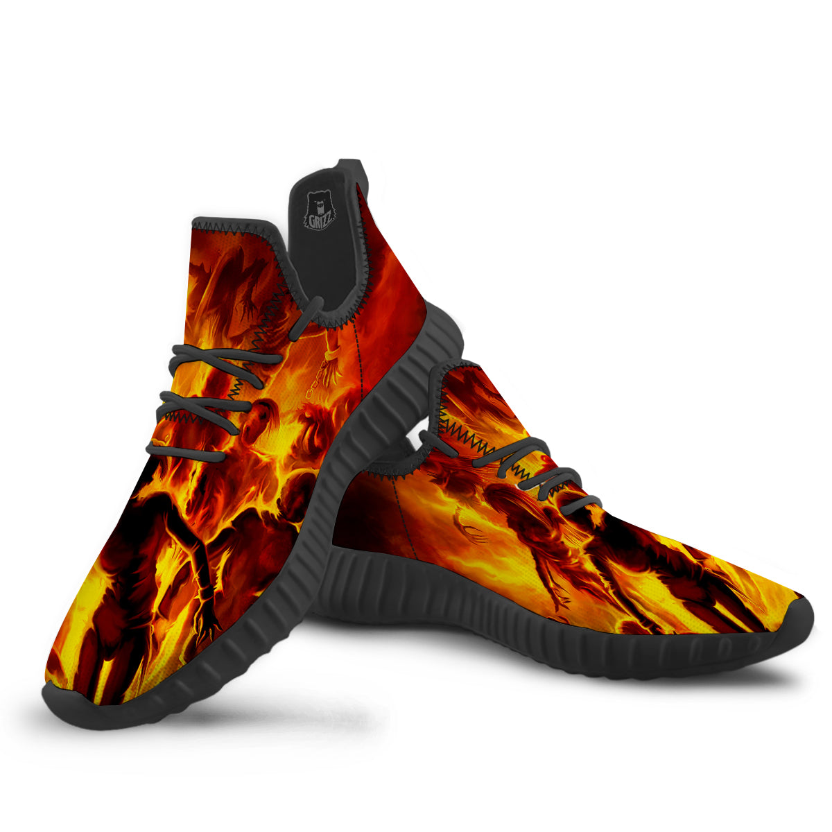 Spirit In Fire Hell Print Black Walking Shoes-grizzshop