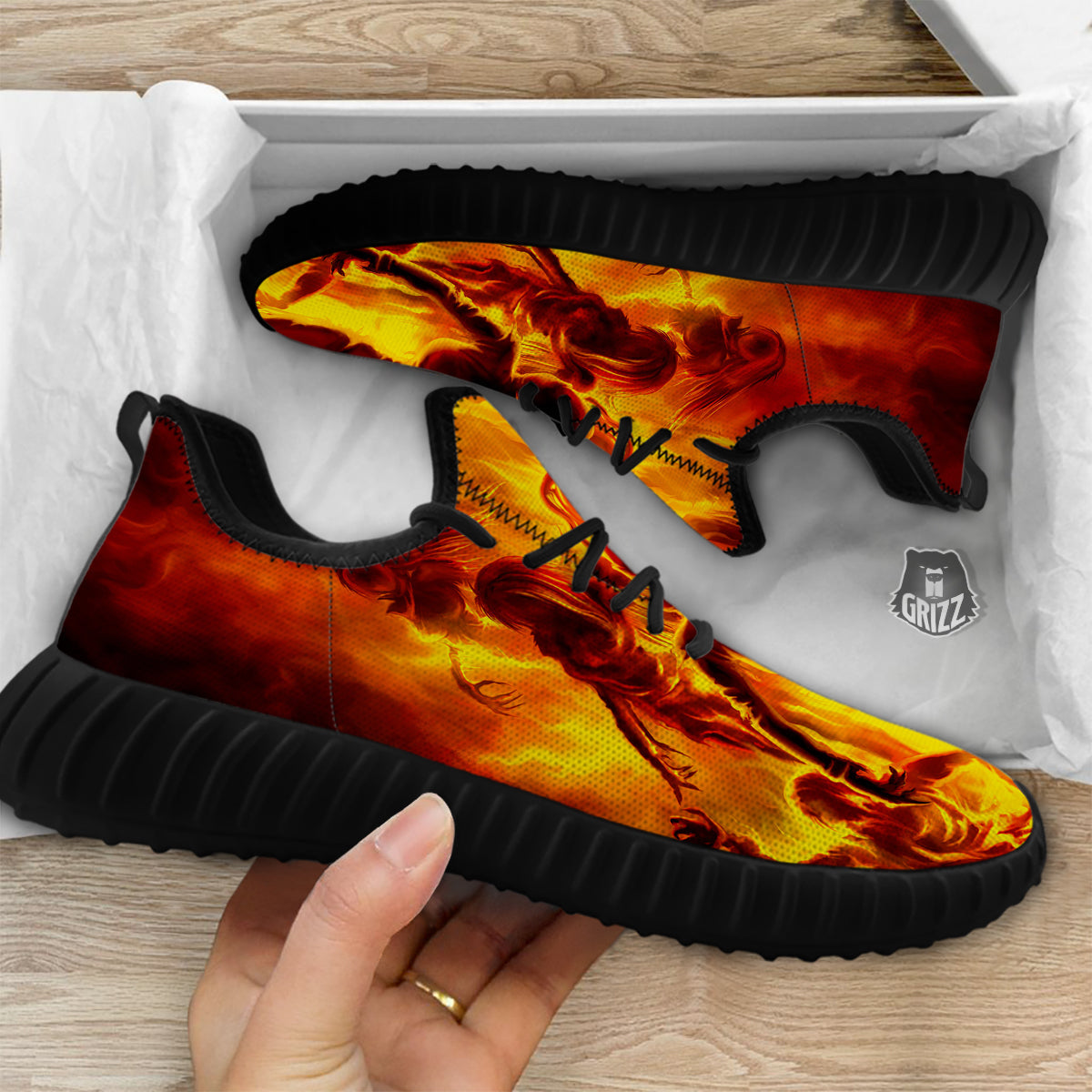 Spirit In Fire Hell Print Black Walking Shoes-grizzshop