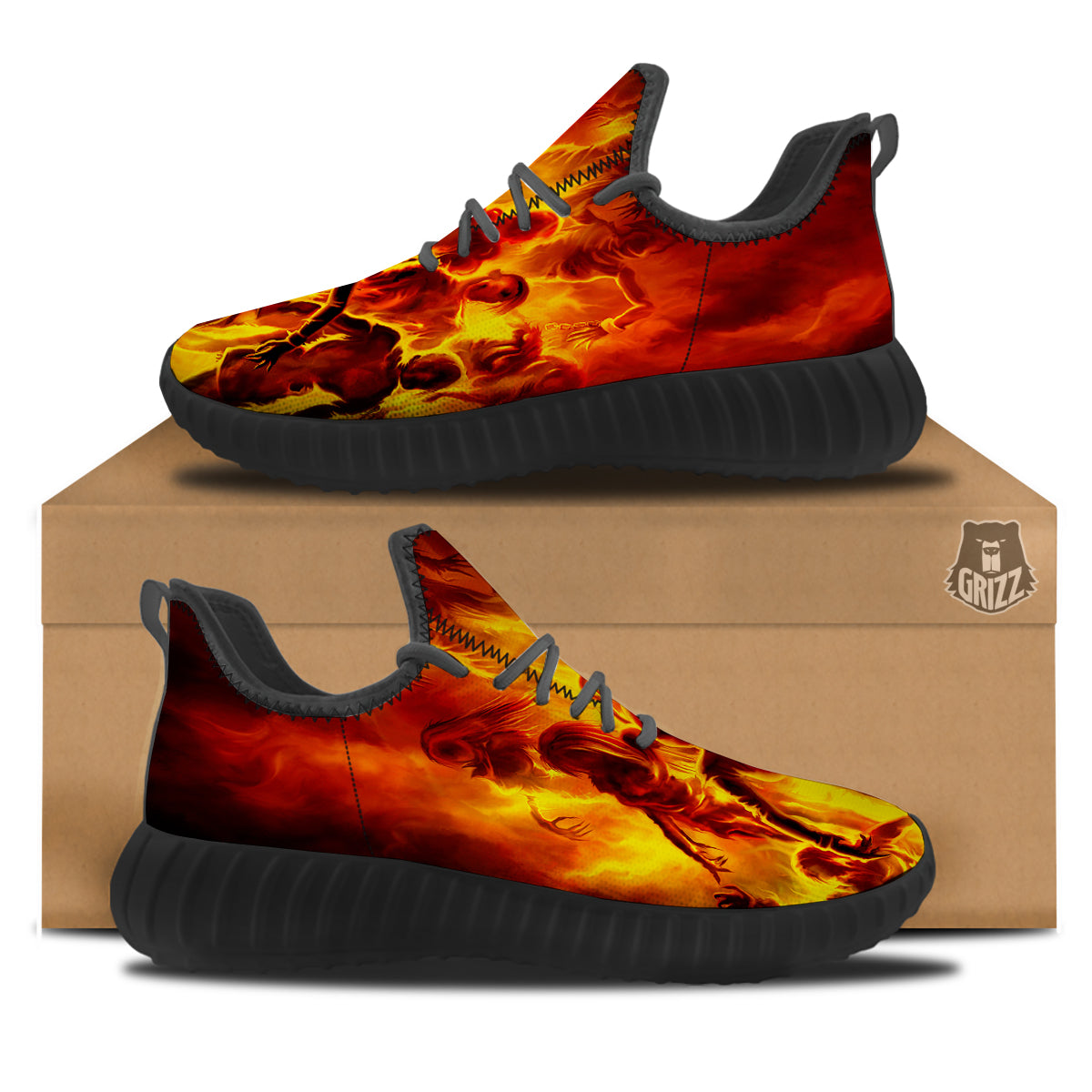 Spirit In Fire Hell Print Black Walking Shoes-grizzshop