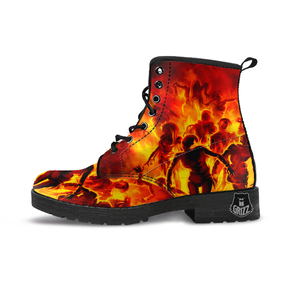 Spirit In Fire Hell Print Leather Boots-grizzshop