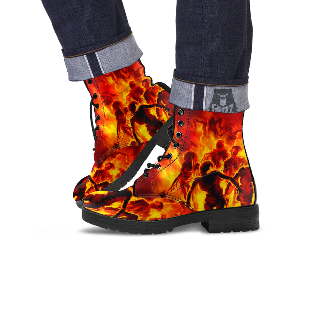 Spirit In Fire Hell Print Leather Boots-grizzshop
