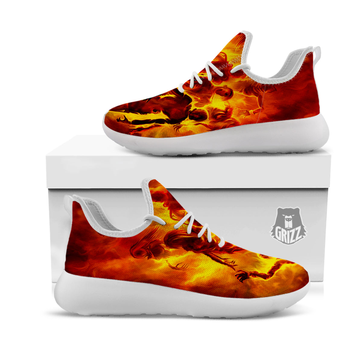 Spirit In Fire Hell Print White Athletic Shoes-grizzshop