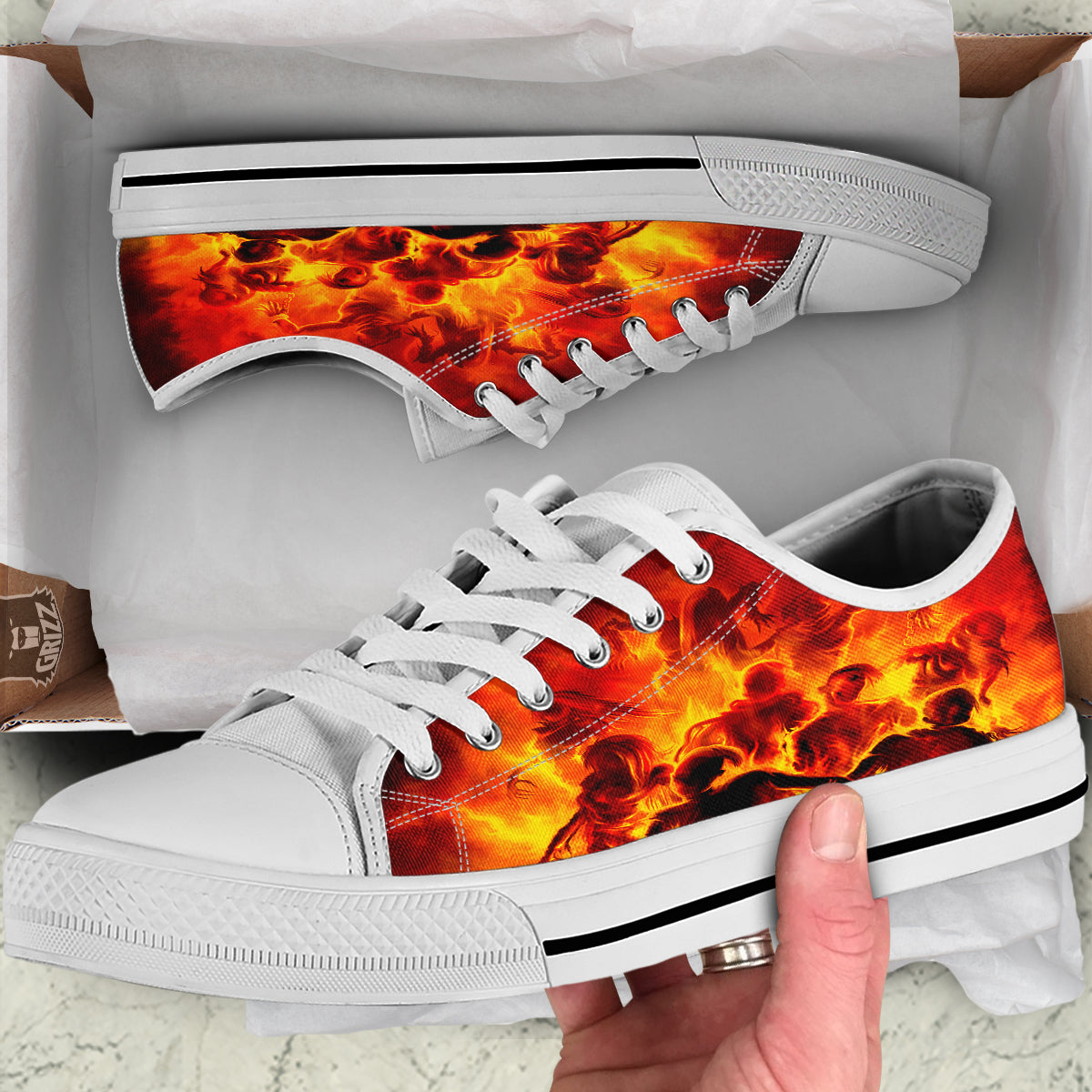 Spirit In Fire Hell Print White Low Top Shoes-grizzshop