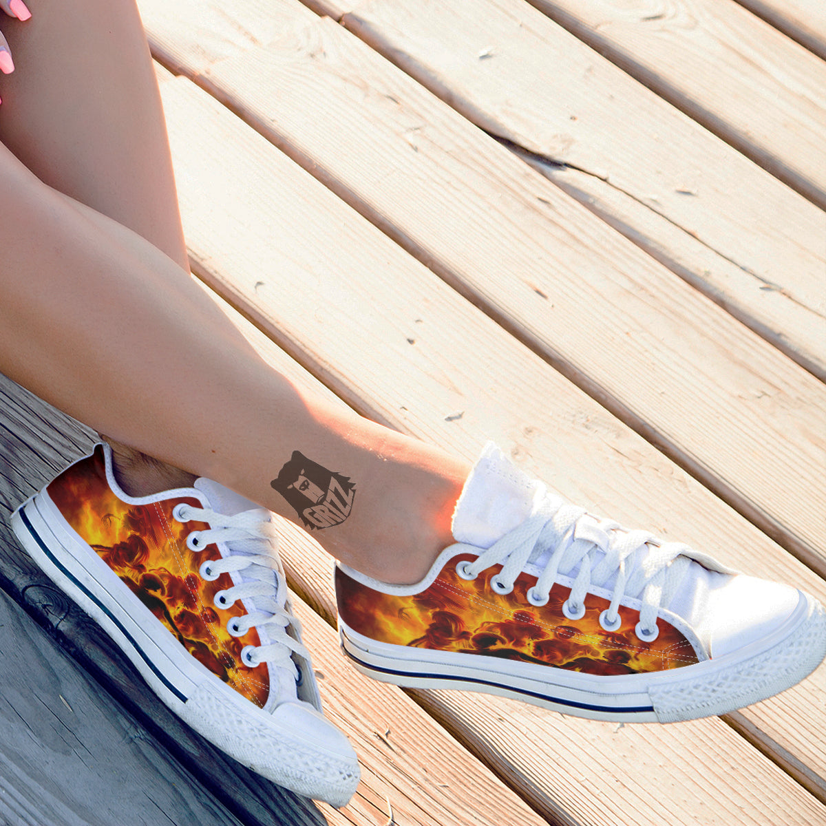 Spirit In Fire Hell Print White Low Top Shoes-grizzshop