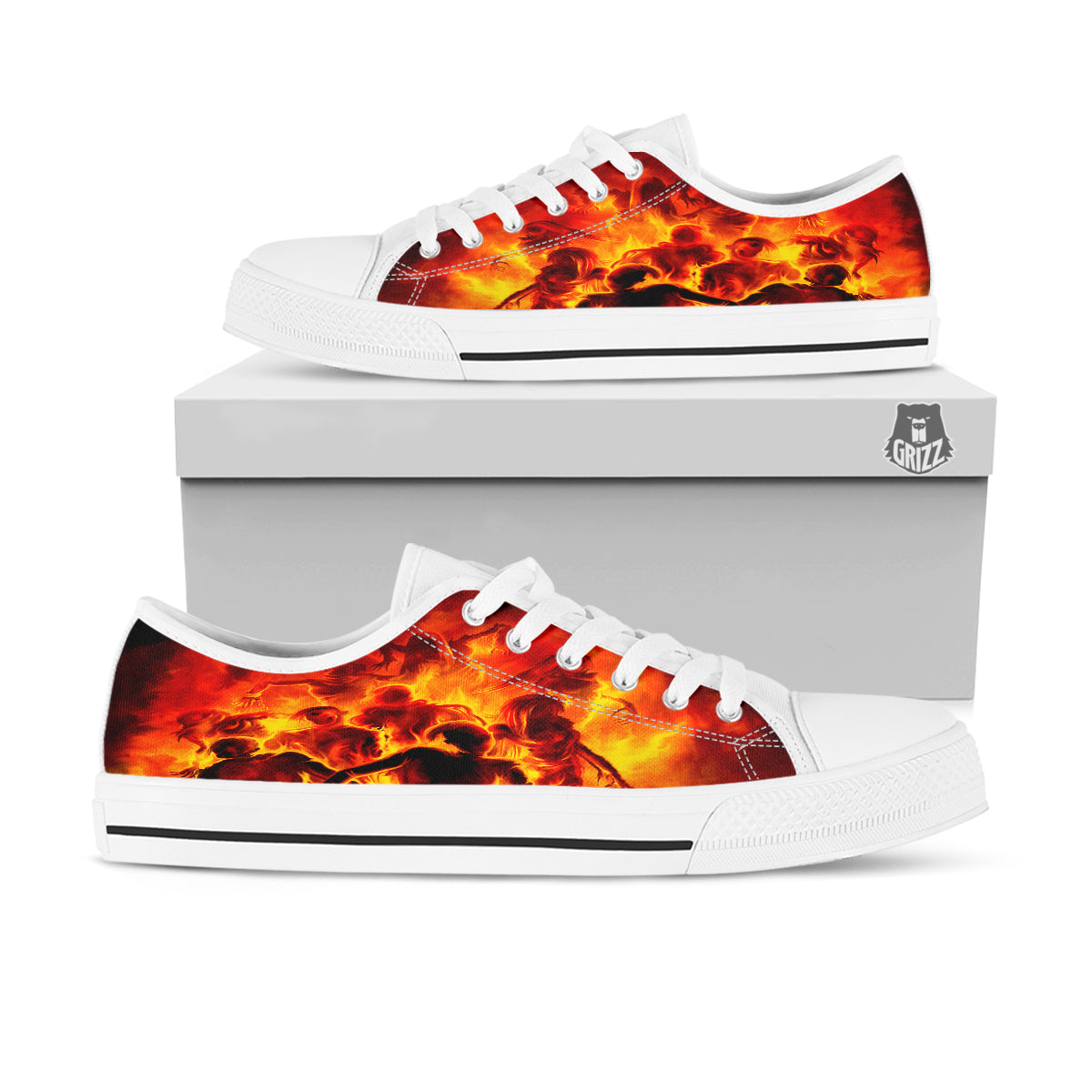 Spirit In Fire Hell Print White Low Top Shoes-grizzshop