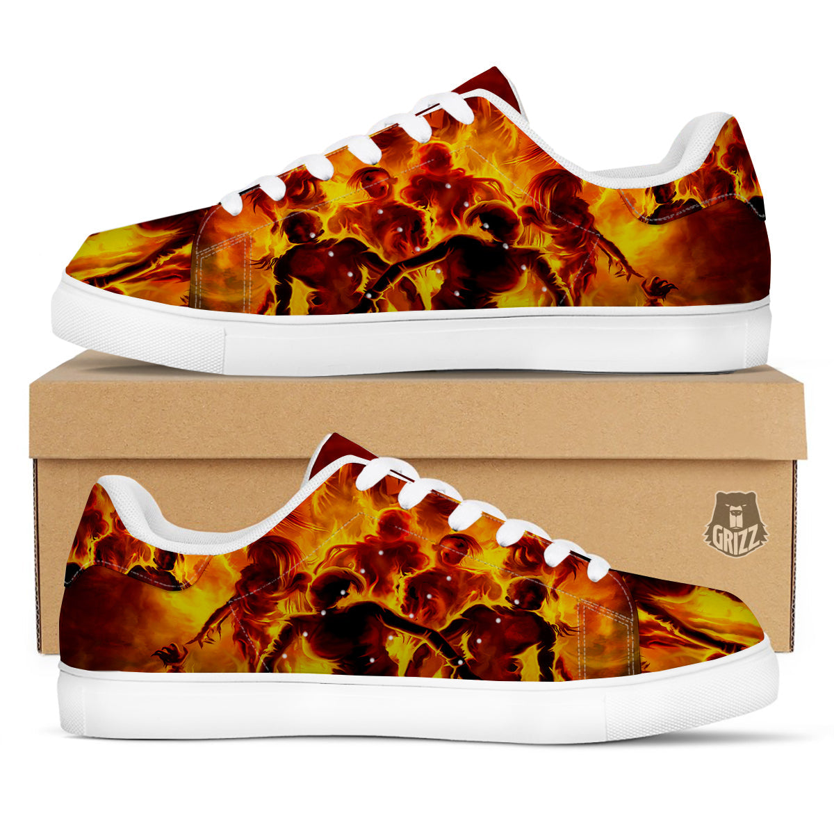Spirit In Fire Hell Print White Low Top Sneakers-grizzshop