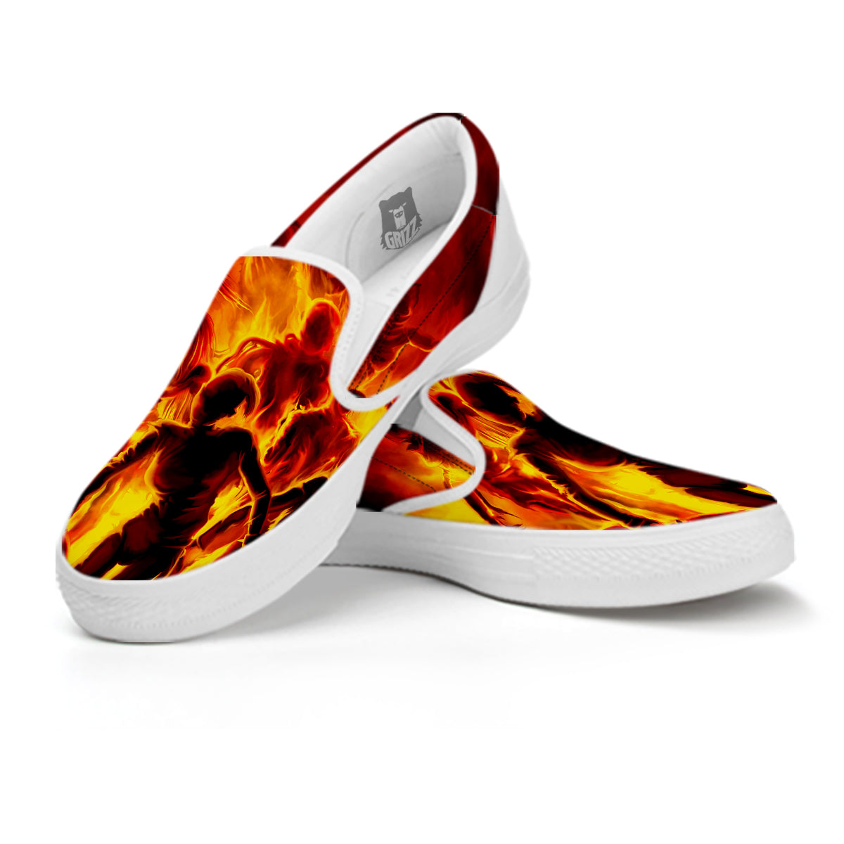 Spirit In Fire Hell Print White Slip On Shoes-grizzshop