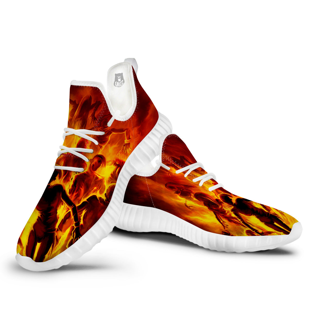 Spirit In Fire Hell Print White Walking Shoes-grizzshop