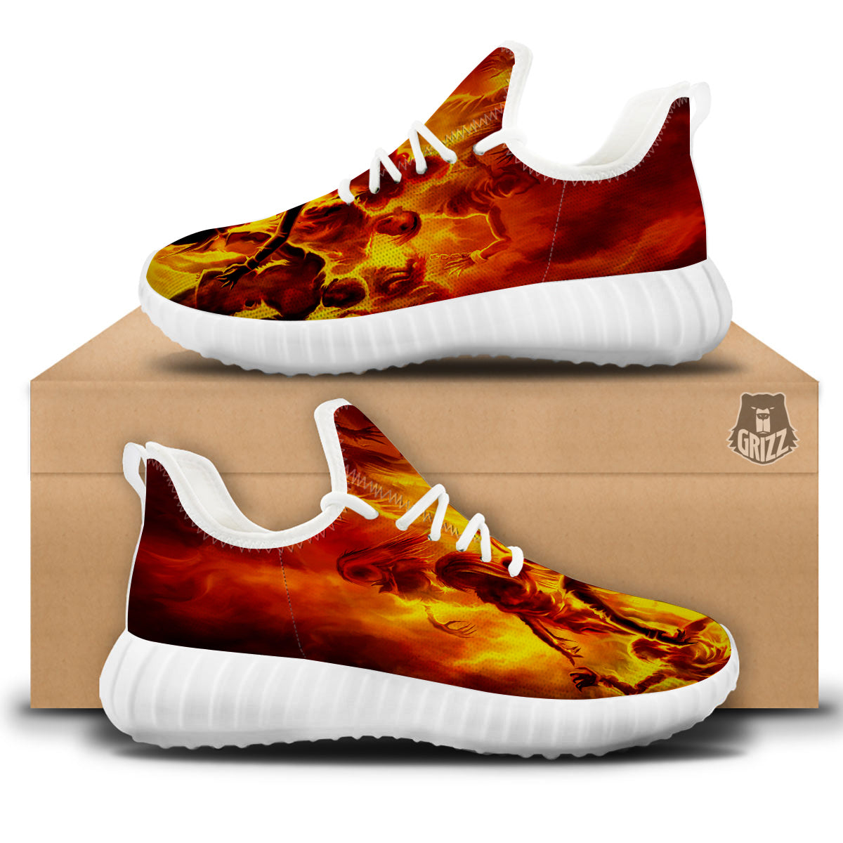 Spirit In Fire Hell Print White Walking Shoes-grizzshop