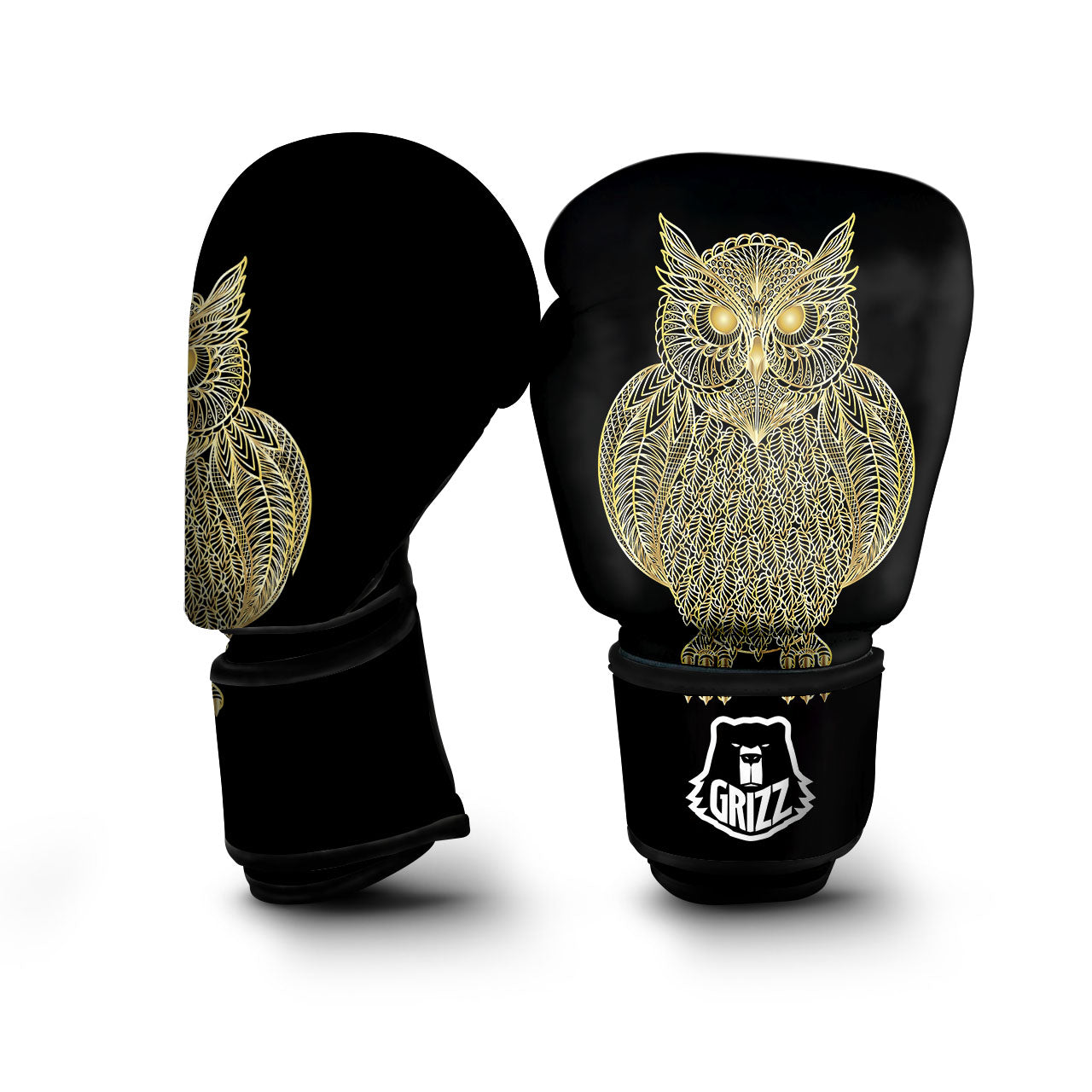 Spirit Owl Gold Print Boxing Gloves-grizzshop