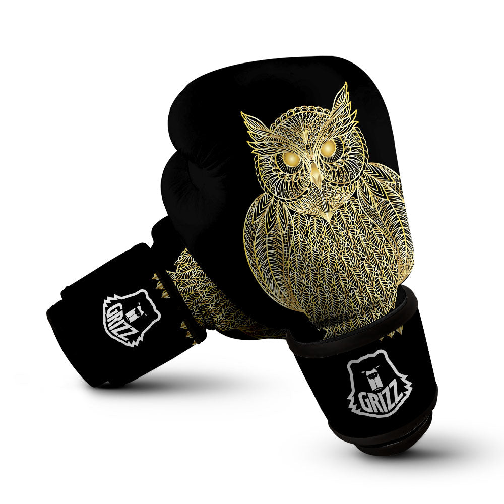 Spirit Owl Gold Print Boxing Gloves-grizzshop