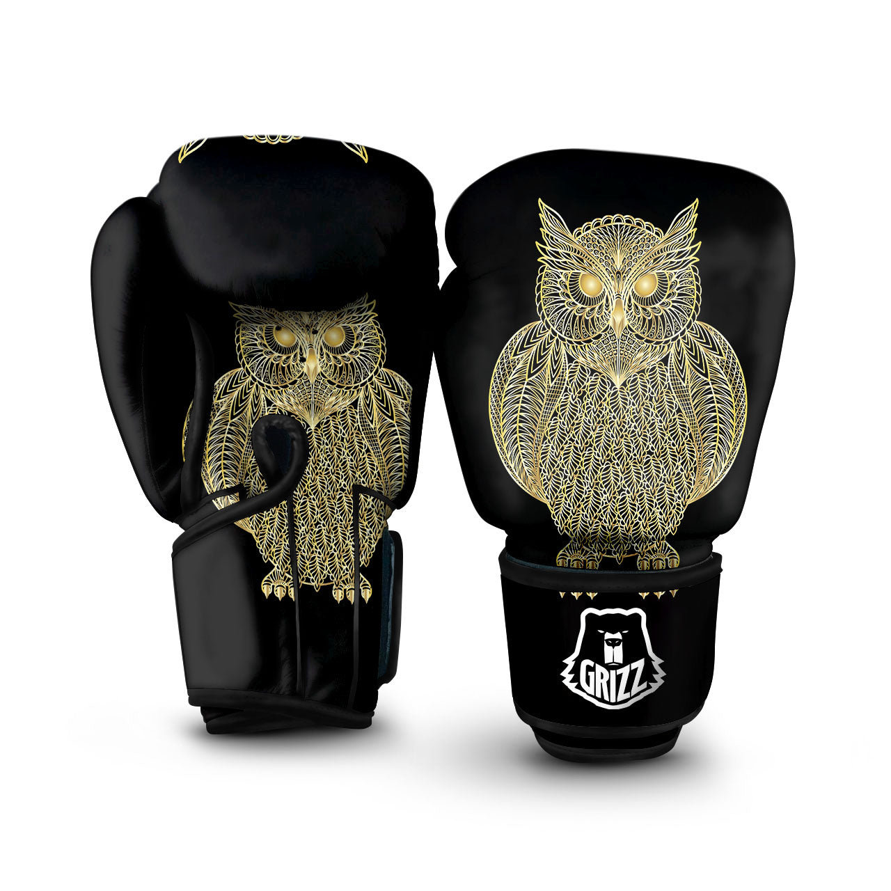 Spirit Owl Gold Print Boxing Gloves-grizzshop