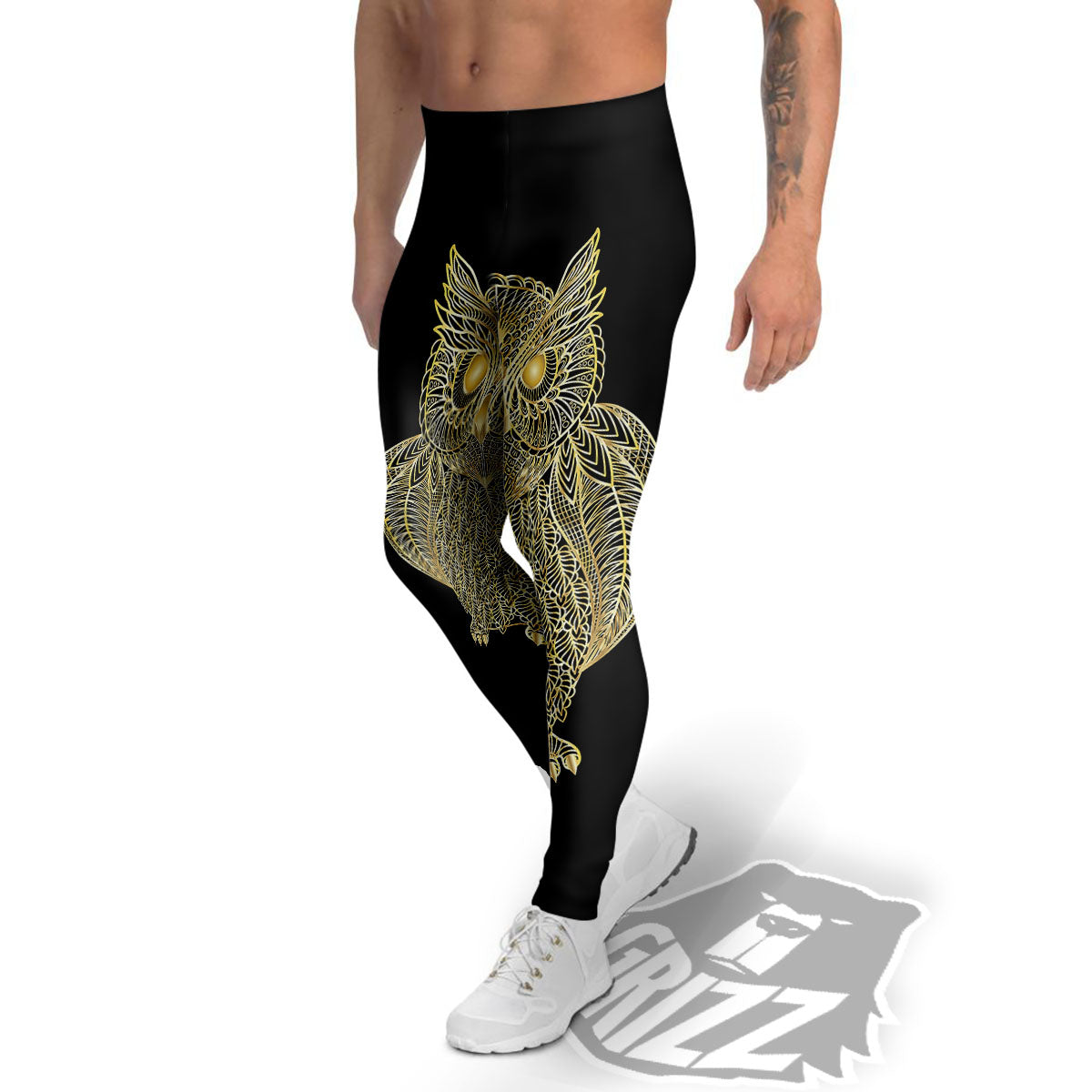 Spirit Owl Gold Print Men's Leggings-grizzshop