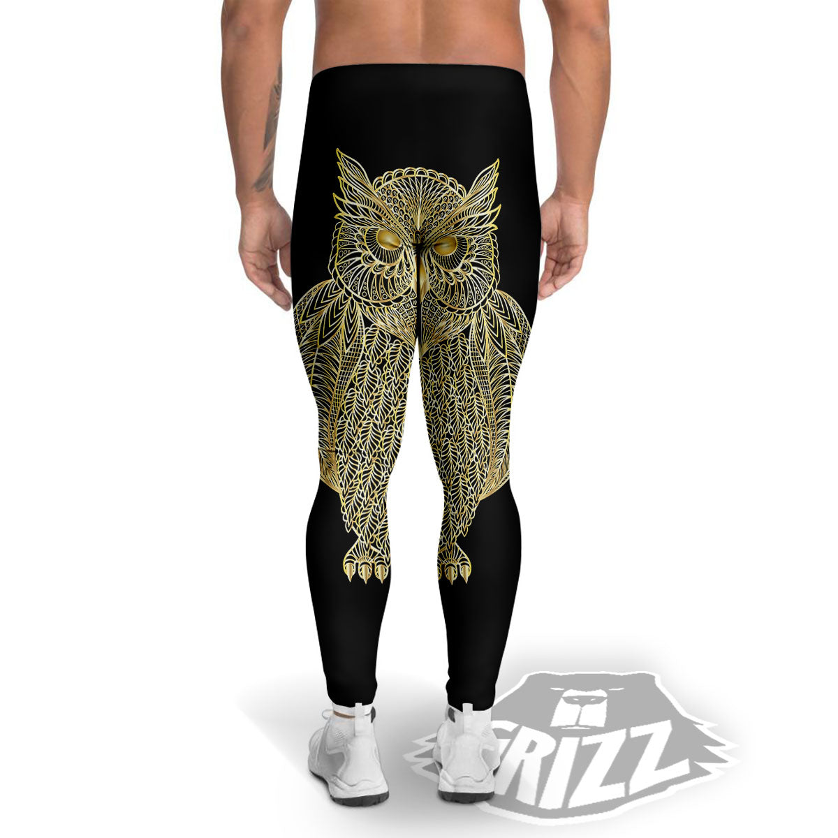 Spirit Owl Gold Print Men's Leggings-grizzshop