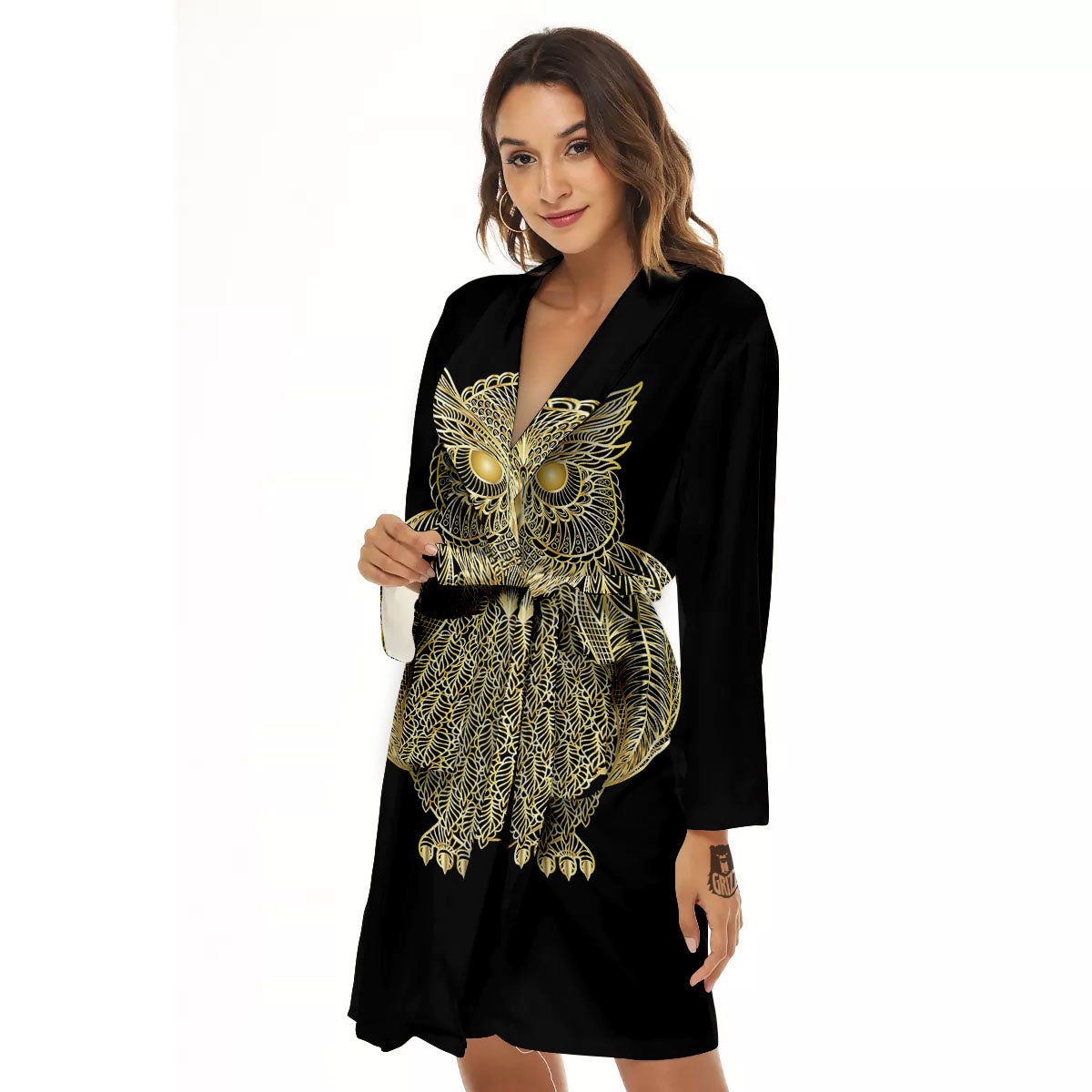 Spirit Owl Gold Print Women's Robe-grizzshop