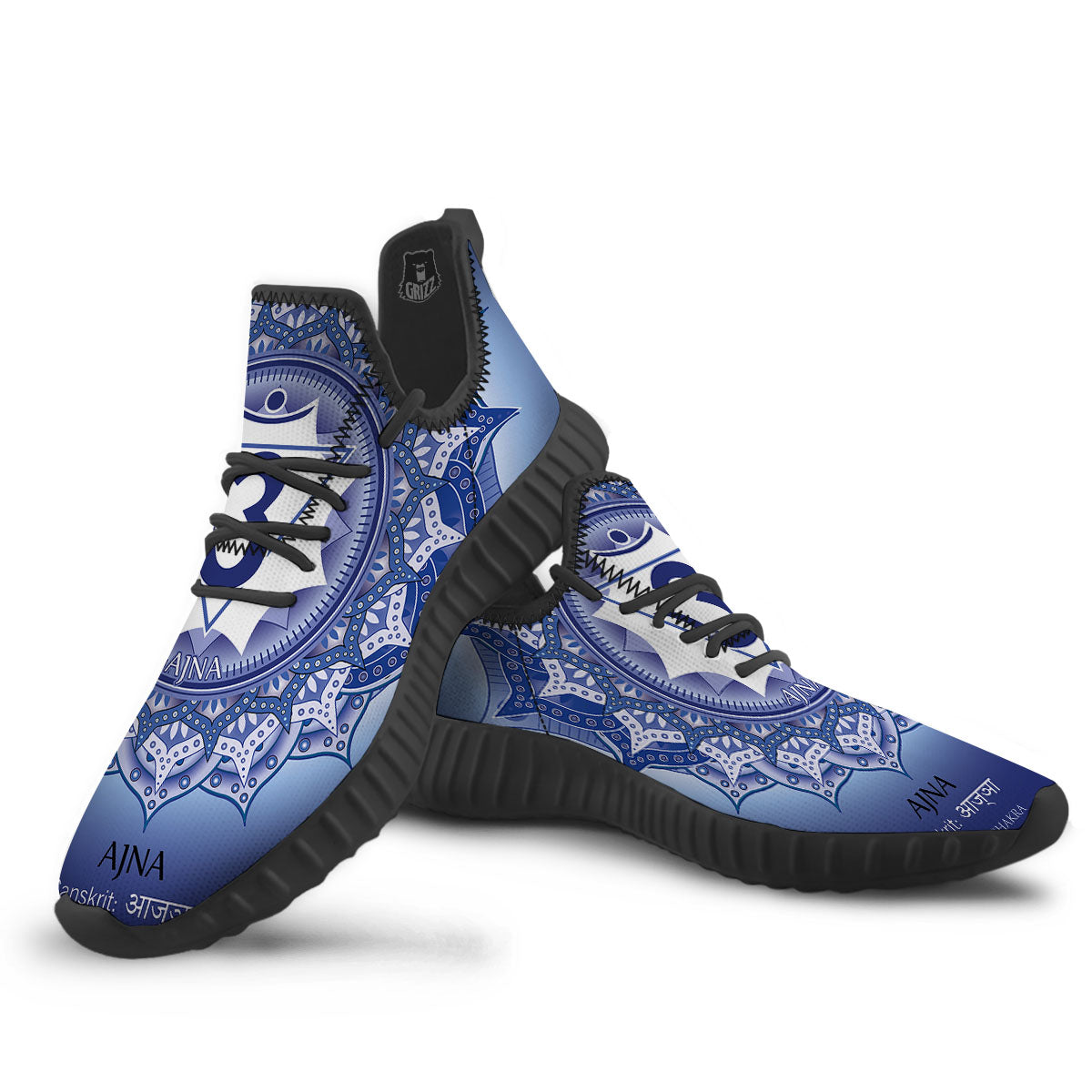 Spiritual Ajna Chakra Print Black Walking Shoes-grizzshop