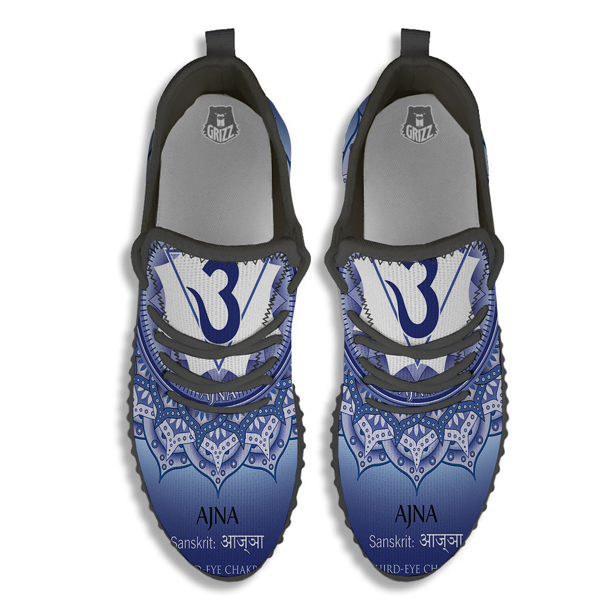 Spiritual Ajna Chakra Print Black Walking Shoes-grizzshop