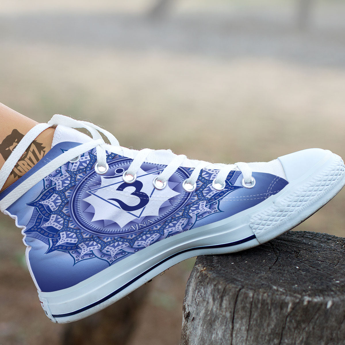 Spiritual Ajna Chakra Print White High Top Shoes-grizzshop