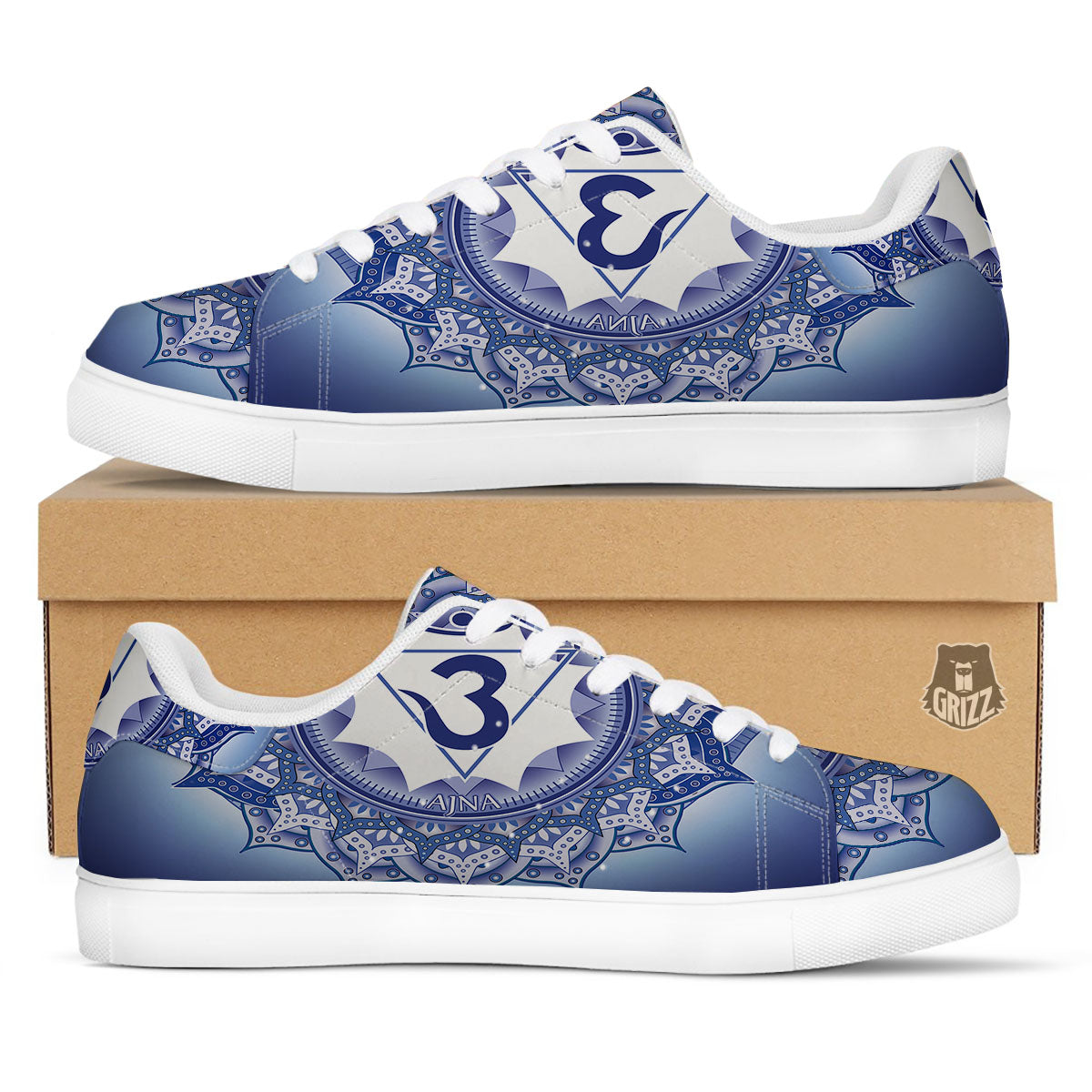 Spiritual Ajna Chakra Print White Low Top Sneakers-grizzshop