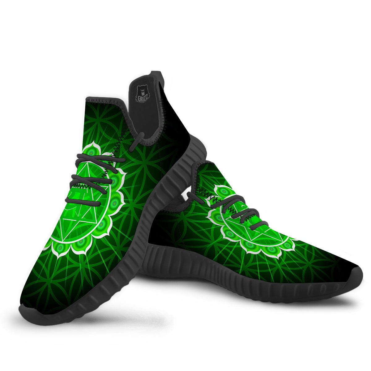 Spiritual Anahata Chakra Print Black Walking Shoes-grizzshop