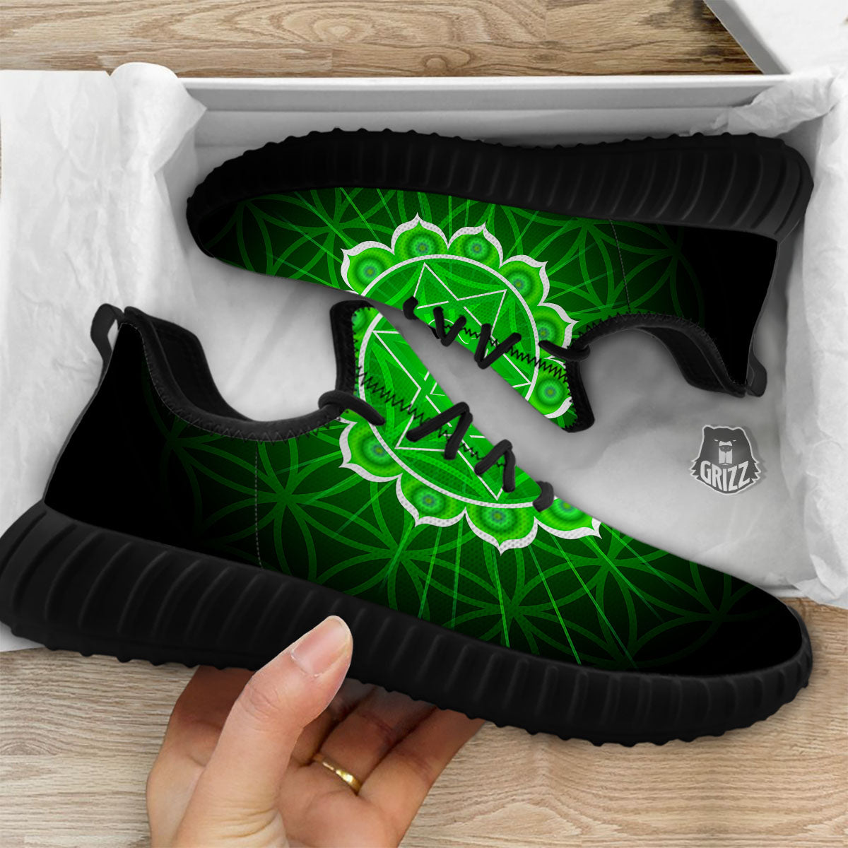 Spiritual Anahata Chakra Print Black Walking Shoes-grizzshop