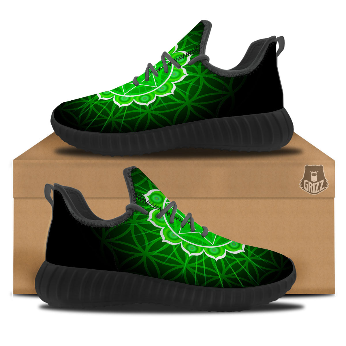 Spiritual Anahata Chakra Print Black Walking Shoes-grizzshop
