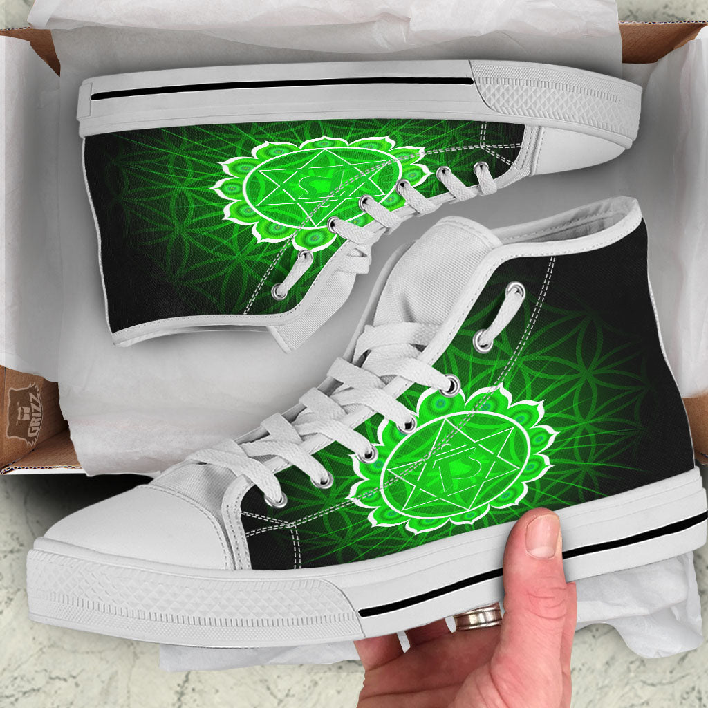 Spiritual Anahata Chakra Print White High Top Shoes-grizzshop