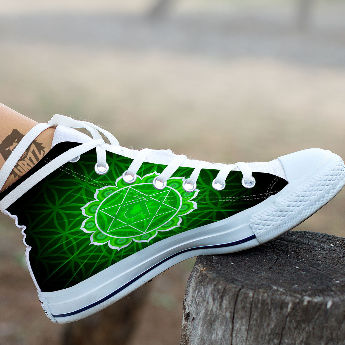 Spiritual Anahata Chakra Print White High Top Shoes-grizzshop