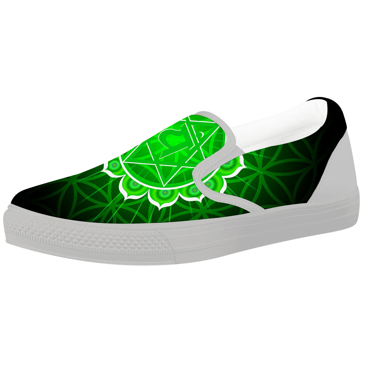 Spiritual Anahata Chakra Print White Slip On Shoes-grizzshop