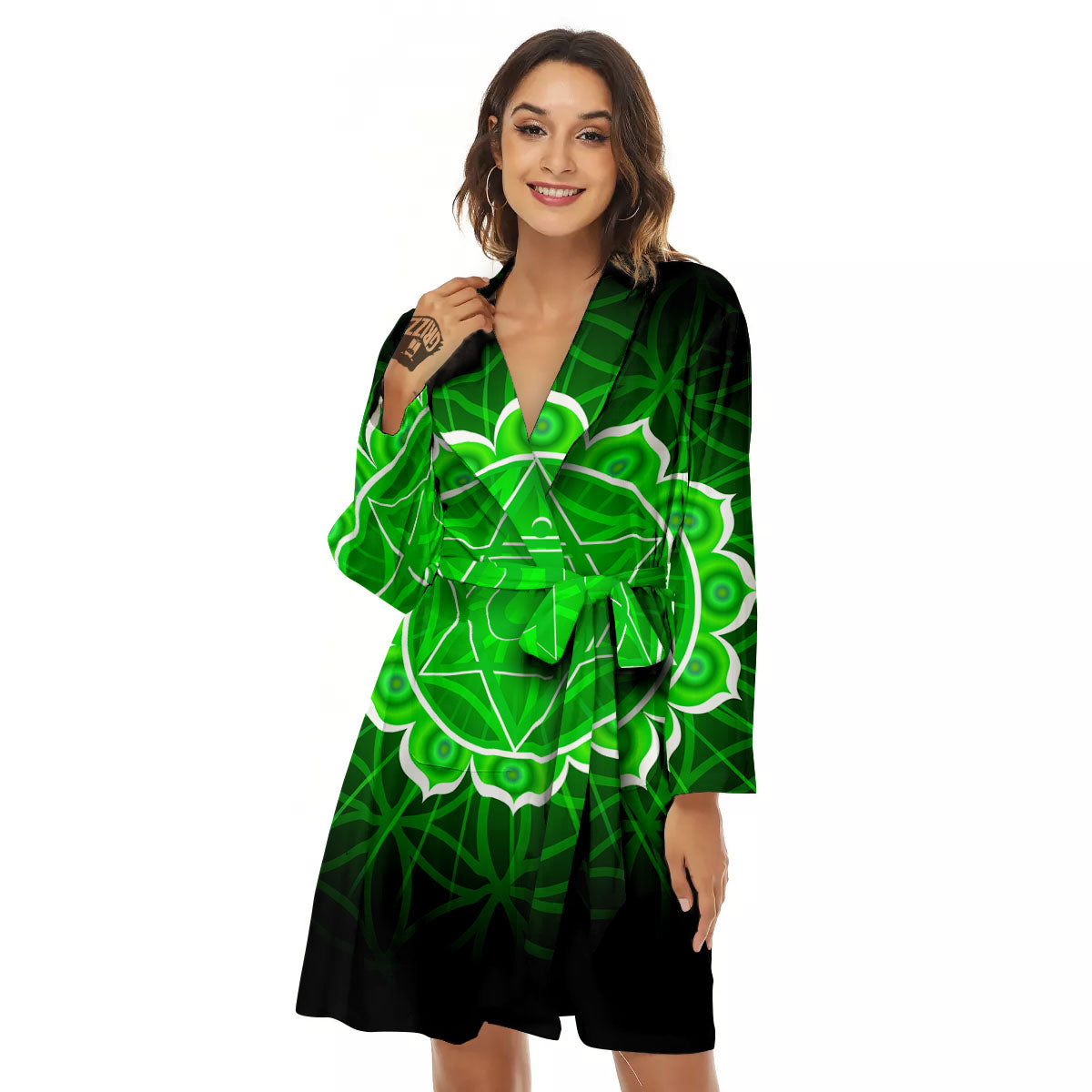 Spiritual Anahata Chakra Print Women's Robe-grizzshop