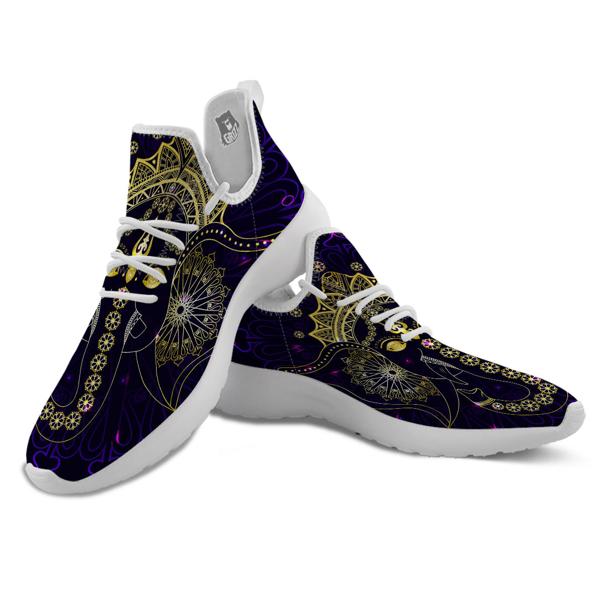 Spiritual Elephant Indian Tribal Print White Athletic Shoes-grizzshop