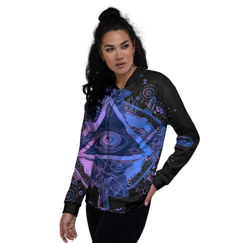 Spiritual Eye Of Providence Print Women's Bomber Jacket-grizzshop