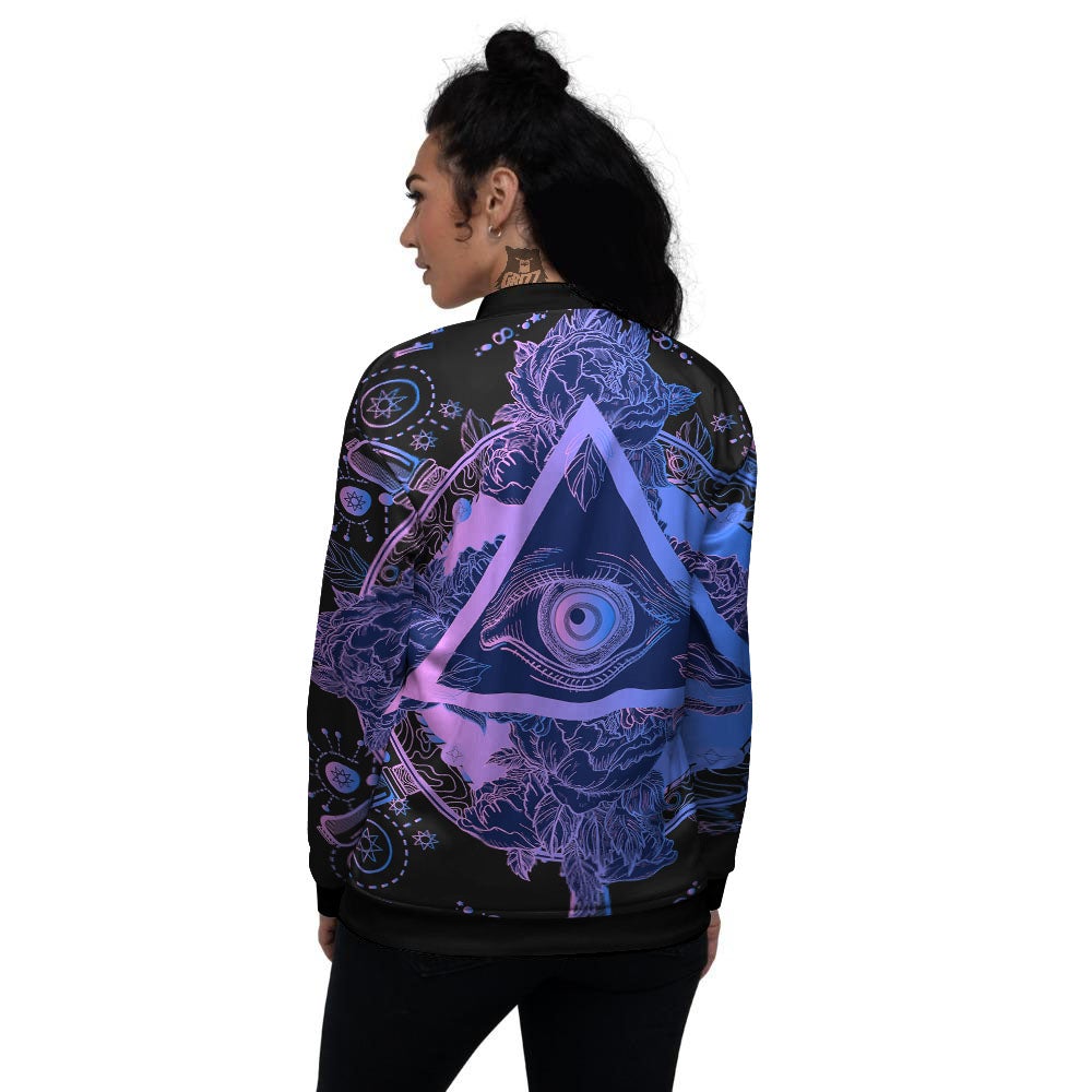 Spiritual Eye Of Providence Print Women's Bomber Jacket-grizzshop