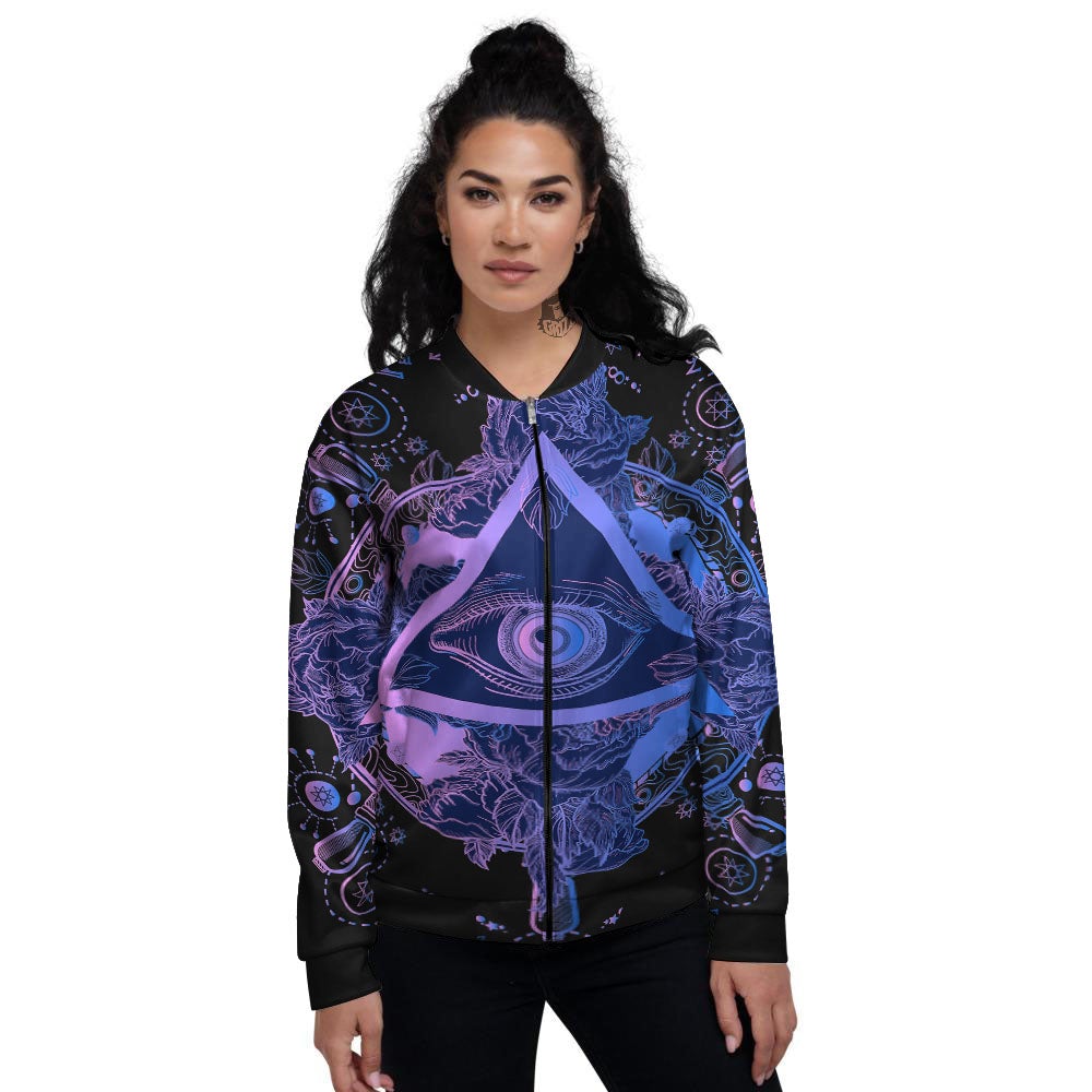 Spiritual Eye Of Providence Print Women's Bomber Jacket-grizzshop