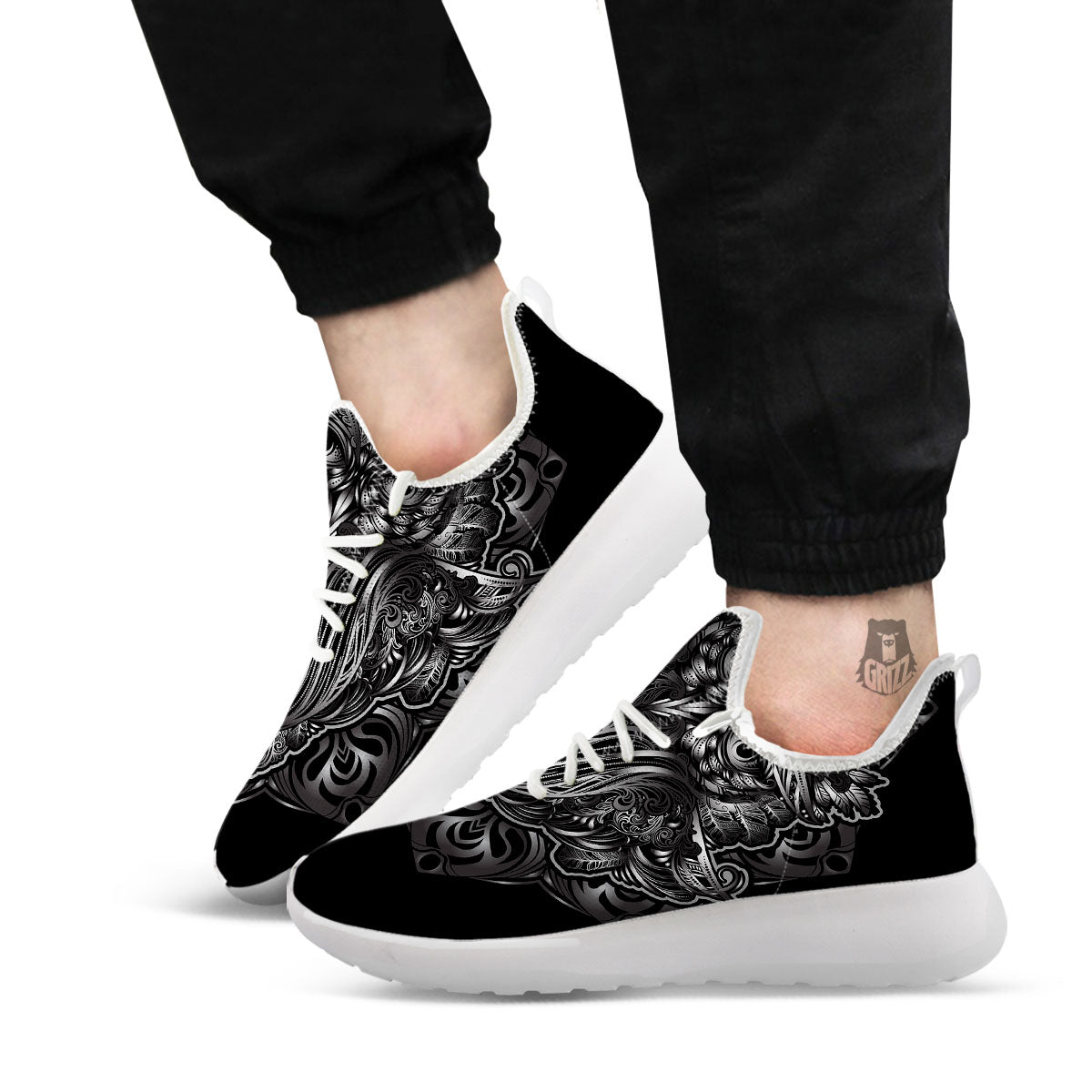 Spiritual Owl Sliver Print White Athletic Shoes-grizzshop