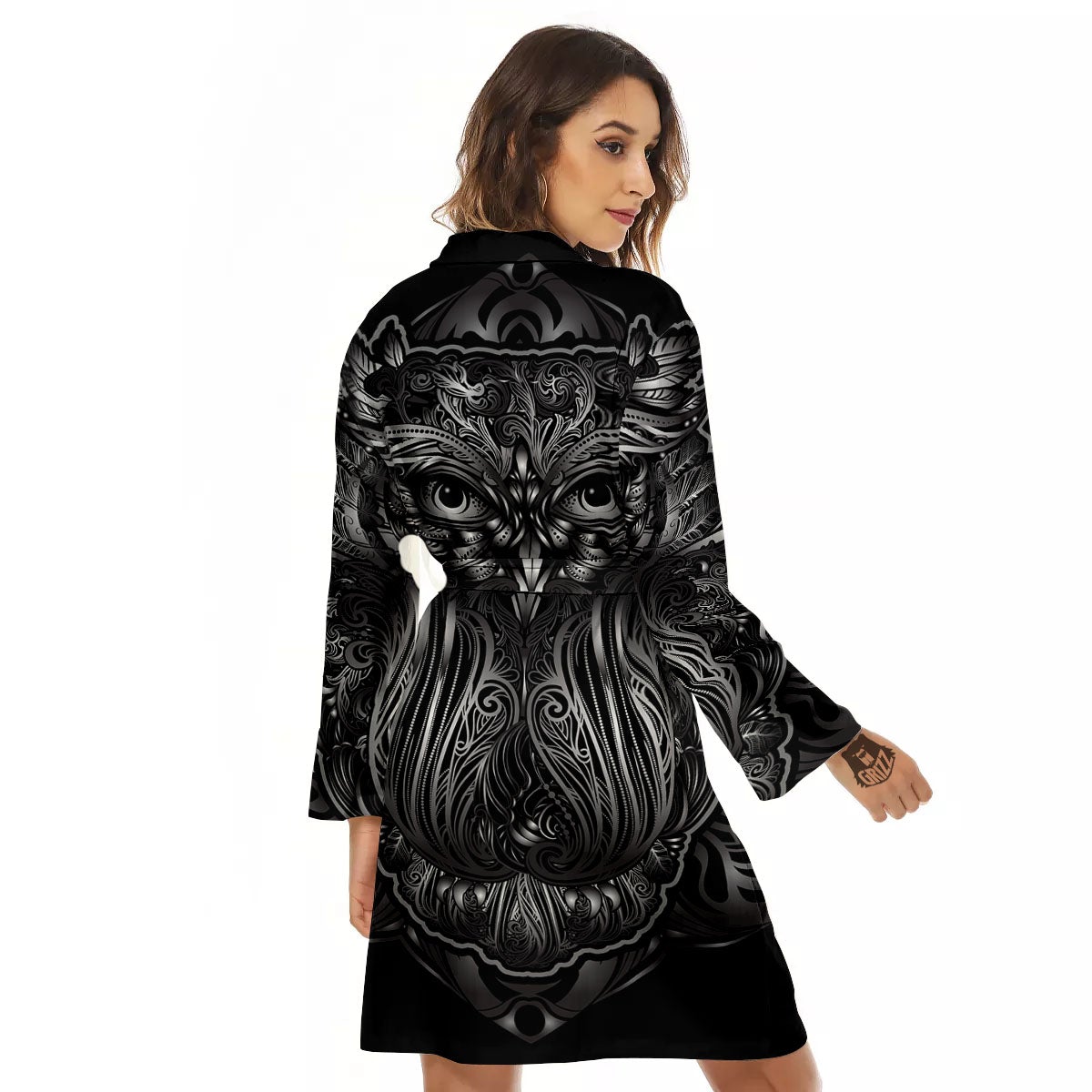 Spiritual Owl Sliver Print Women's Robe-grizzshop