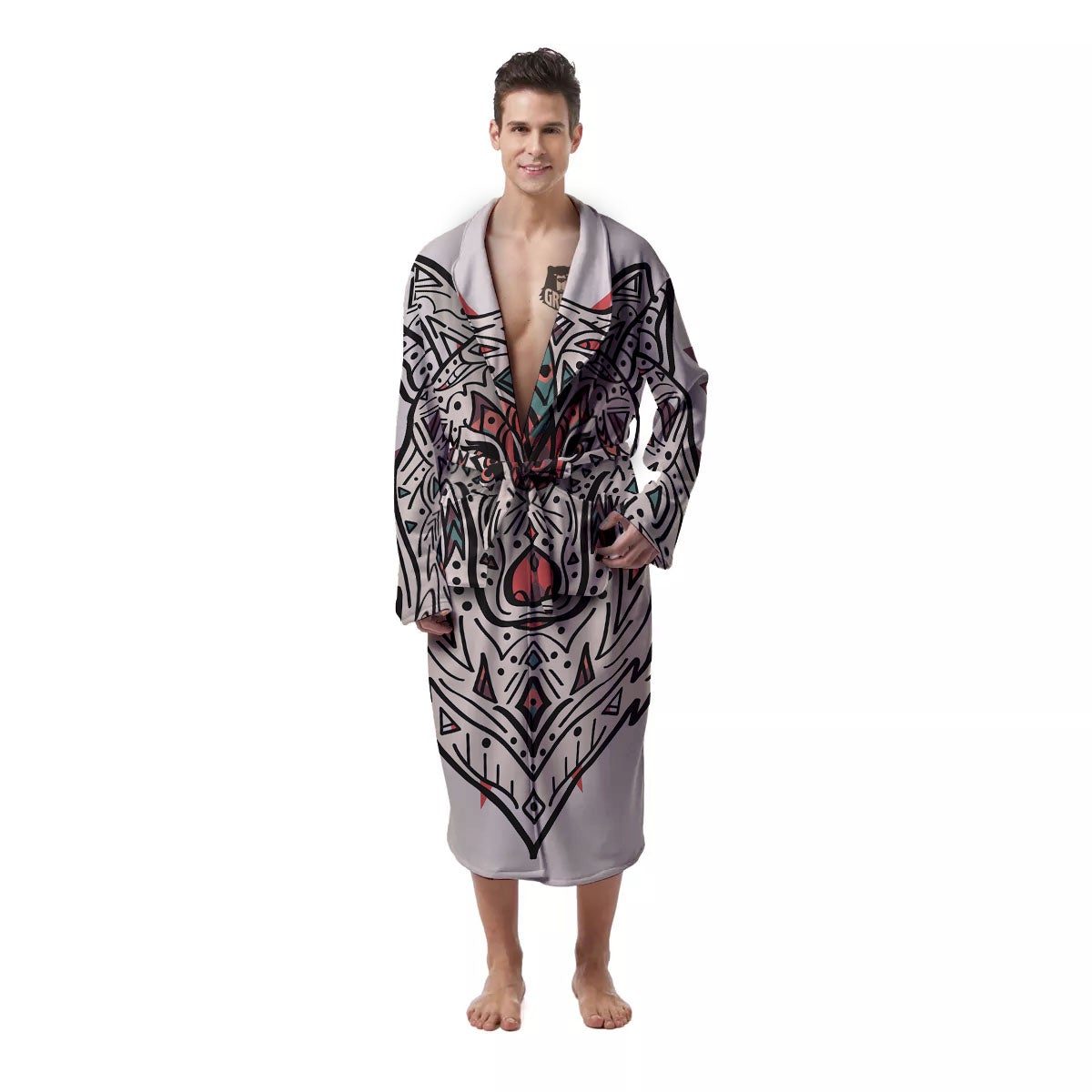 Spiritual Wolf Native American Print Men's Robe-grizzshop