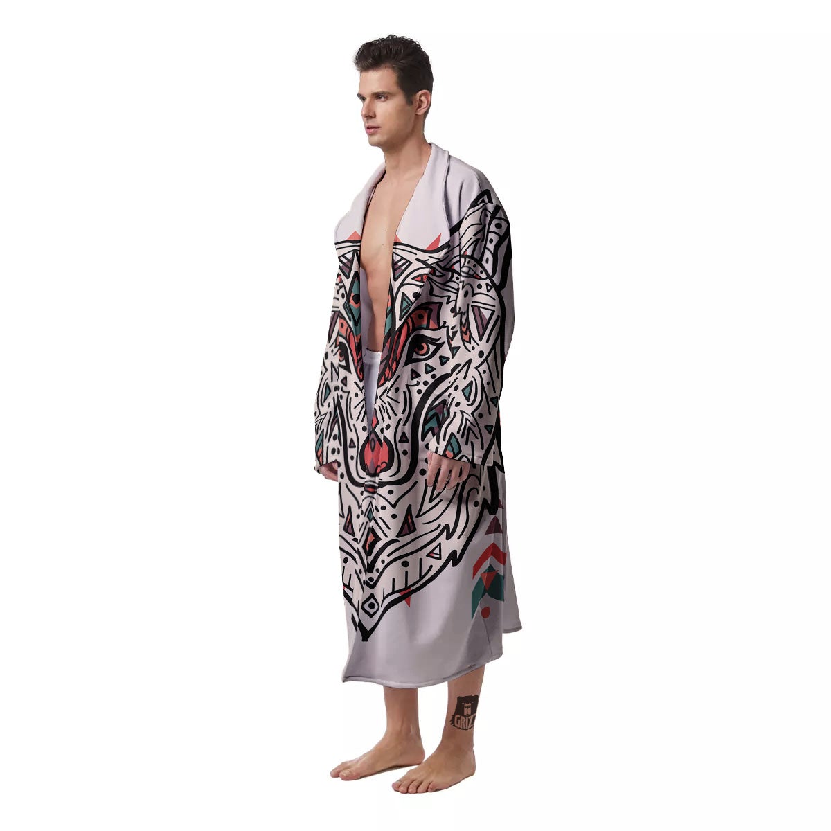 Spiritual Wolf Native American Print Men's Robe-grizzshop