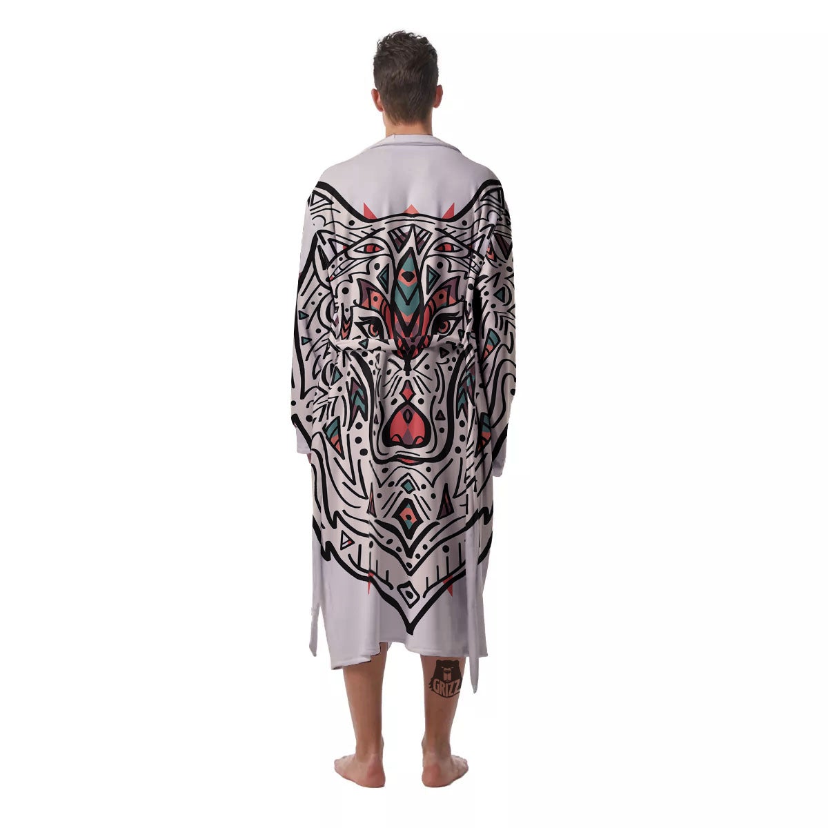 Spiritual Wolf Native American Print Men's Robe-grizzshop