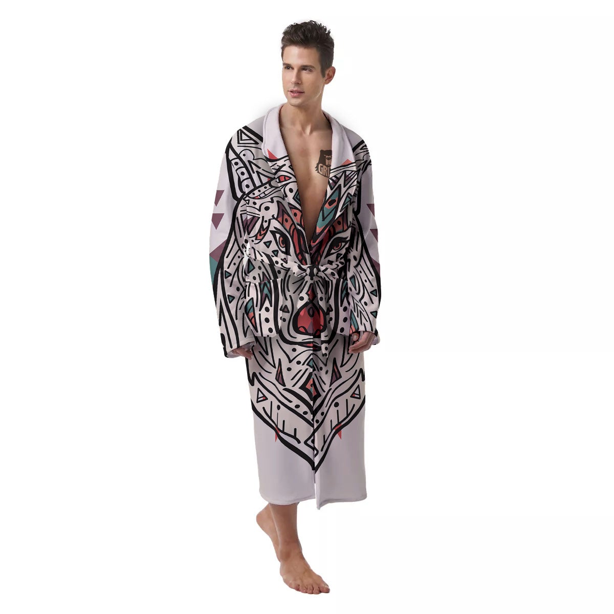 Spiritual Wolf Native American Print Men's Robe-grizzshop