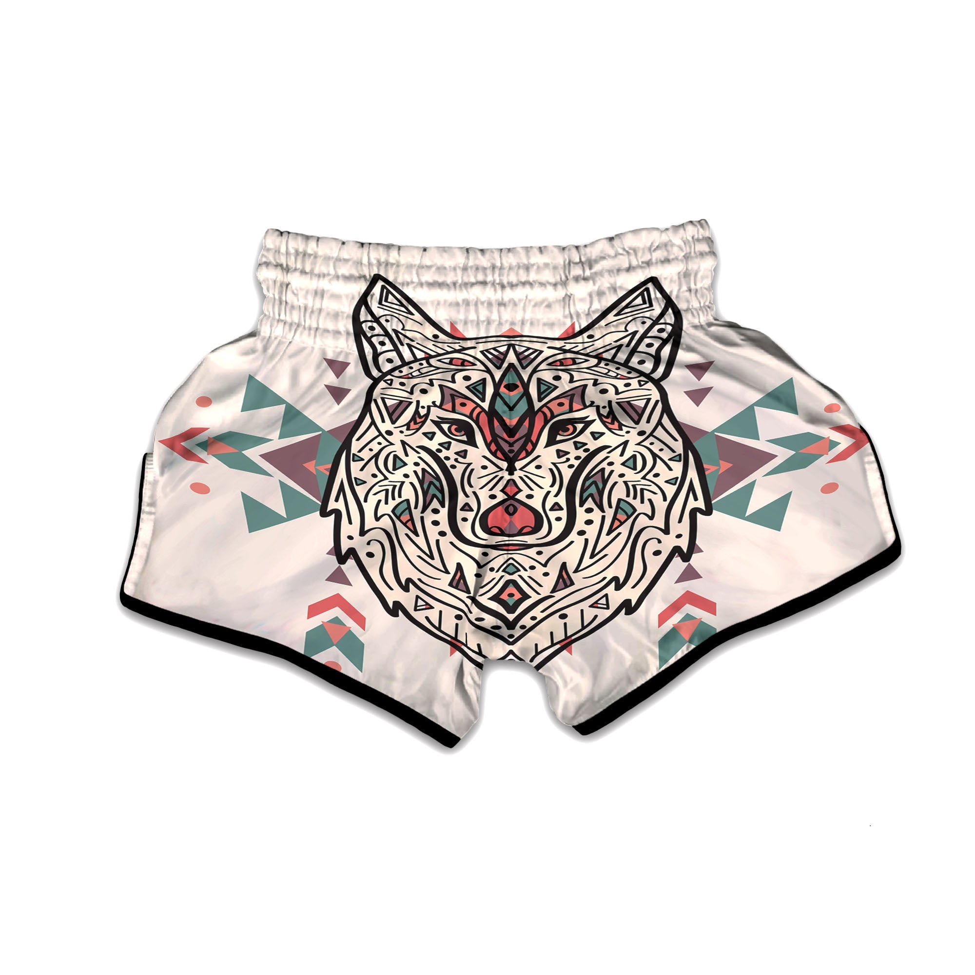 Spiritual Wolf Native American Print Muay Thai Boxing Shorts-grizzshop