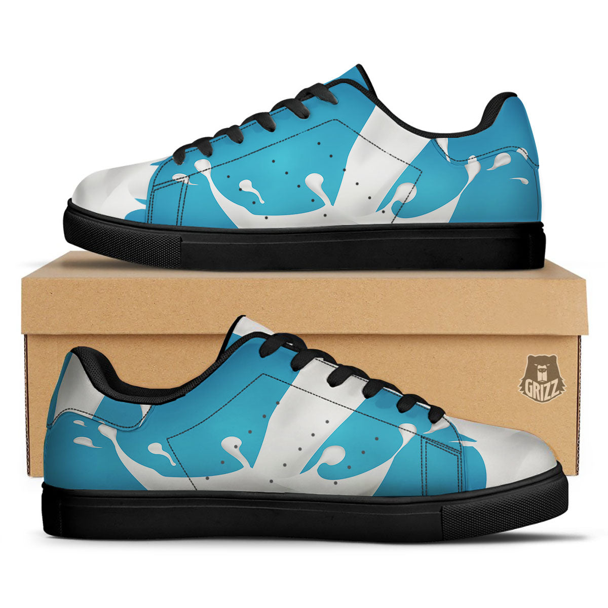 Splash Milk Print Black Low Top Sneakers-grizzshop