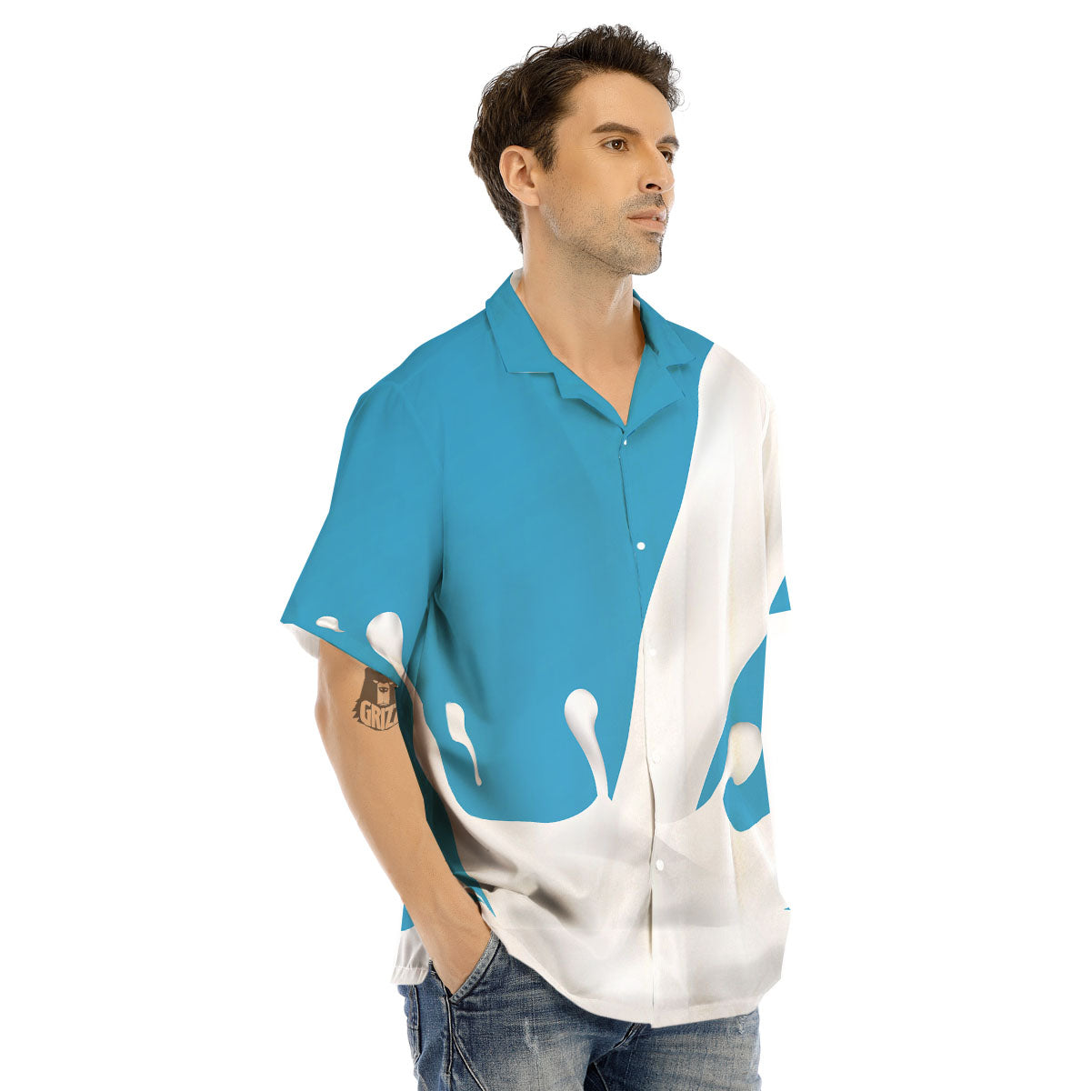 Splash Milk Print Men's Hawaiian Shirt-grizzshop