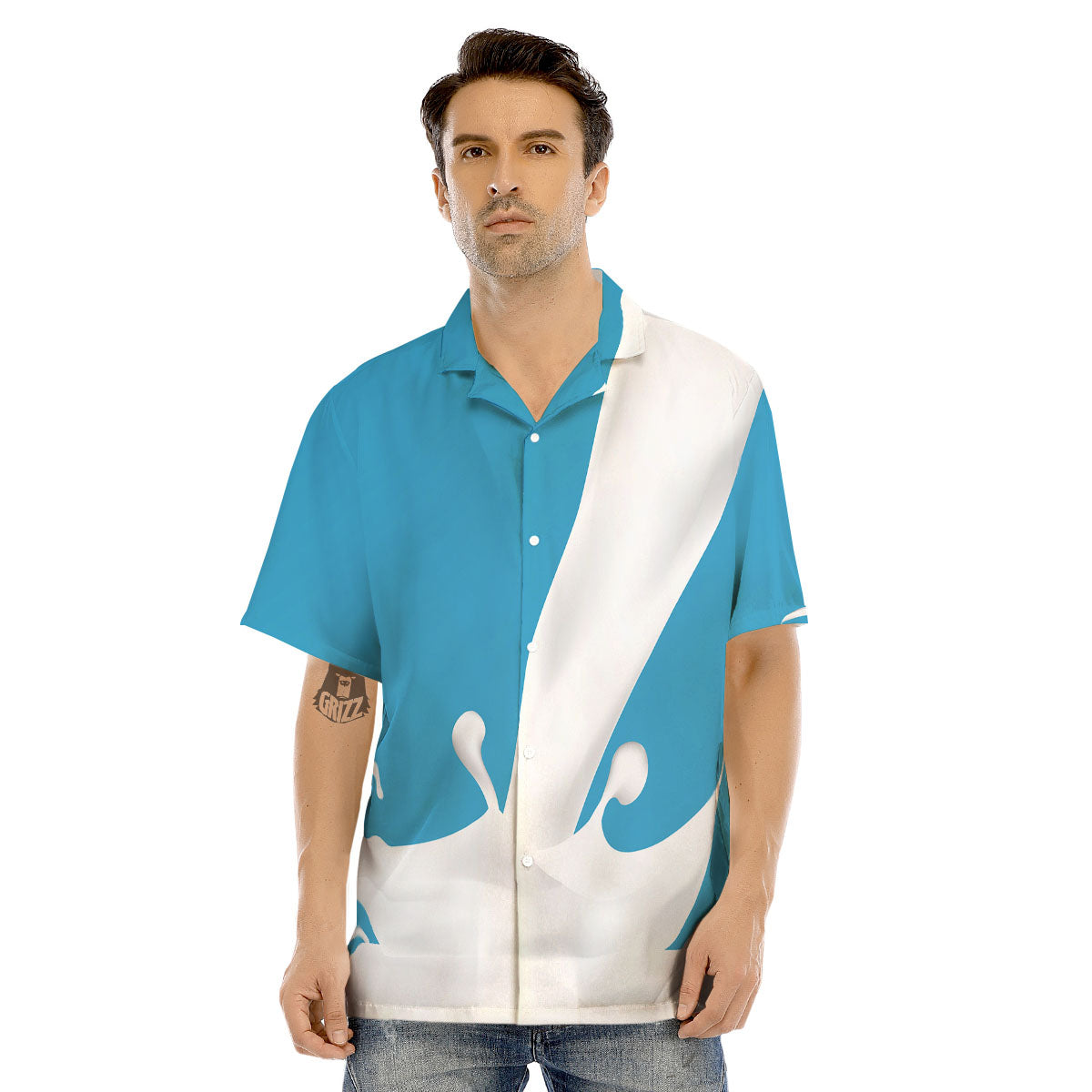 Splash Milk Print Men's Hawaiian Shirt-grizzshop
